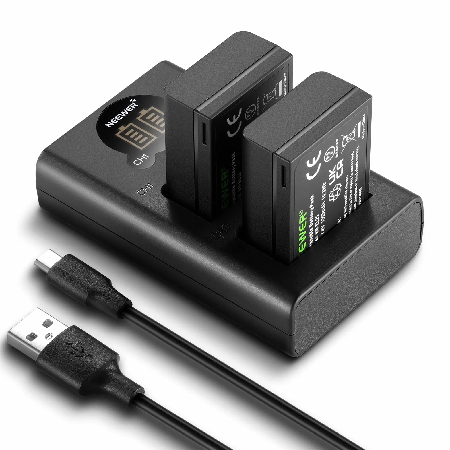 NEEWER EN-EL25 akumulator zamienny i ładowarka USB, zestaw 2 baterii 1350 mAh i dwukanałowa ładowarka USB typu C, kompatybilna z aparatem Nikon Z30 Z50 ZFC 4241 EN-EL25 akumulator MH-32 ładowarka