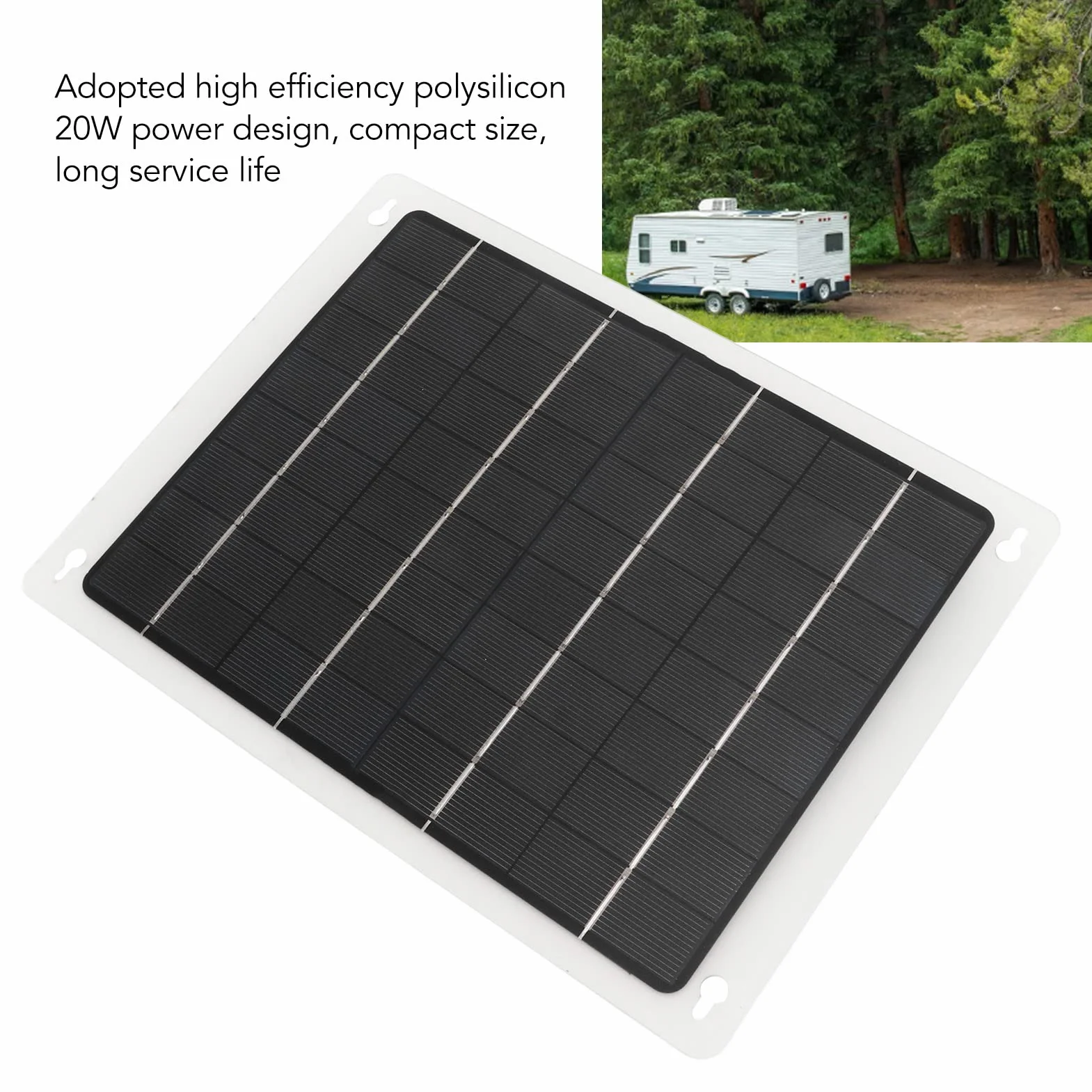 Panel Słoneczny, Polikrzemowy Panel ładowarki Słonecznej 20 W 12 V z Podwójnym Portem ładowania USB i Kablem Obd, do Samochodu, Kampera, łodzi, łodzi, Przyczepy, Kempingu