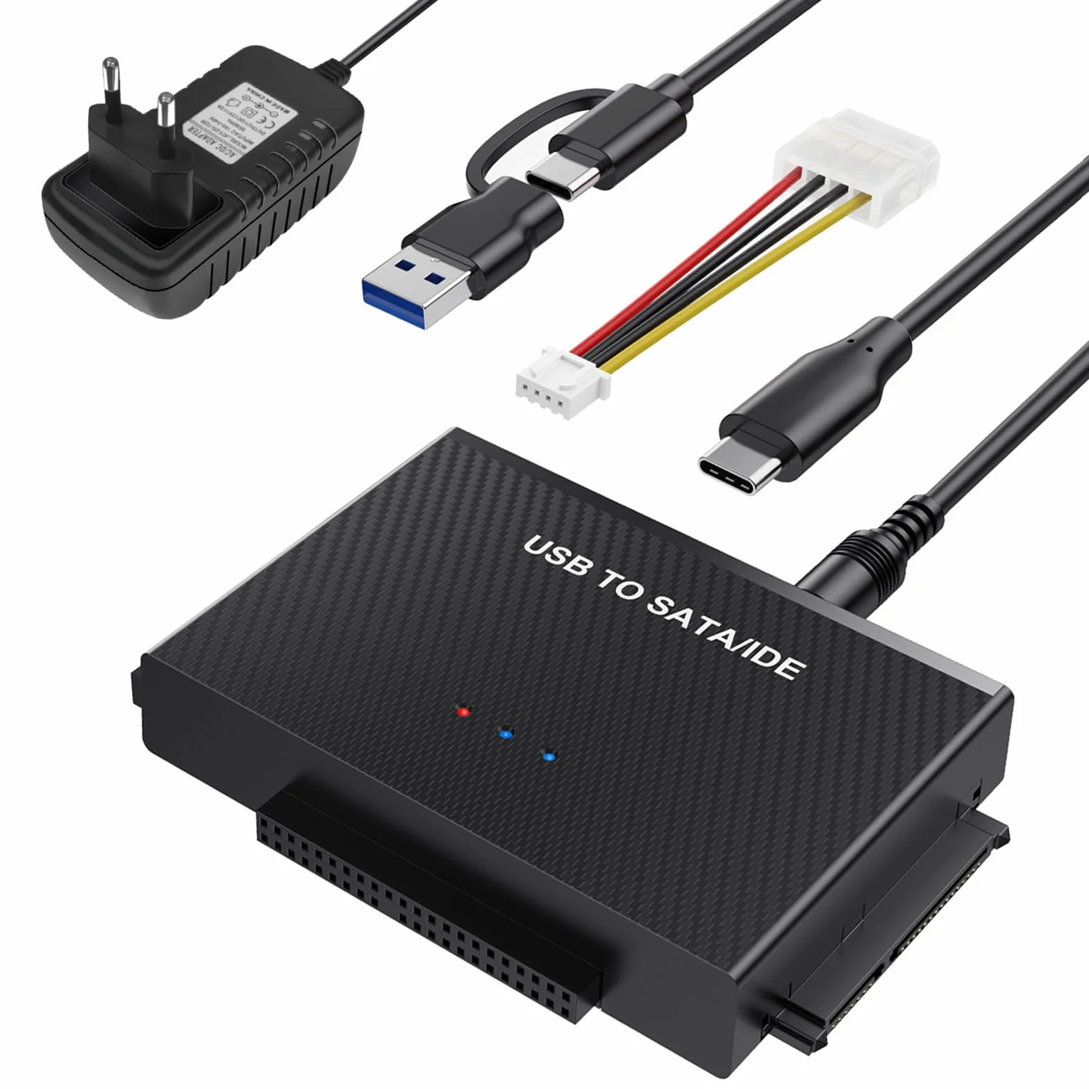 IDE adapter USB, USB 3.0, adapter do dysków twardych z zasilaczem 12 V 2 A do 2,5 i 3,5-calowego HDD/SSD, adapter IDE SATA kompatybilny z Windows 10/8/7/XP/Vista, Mac OS, Linux itp