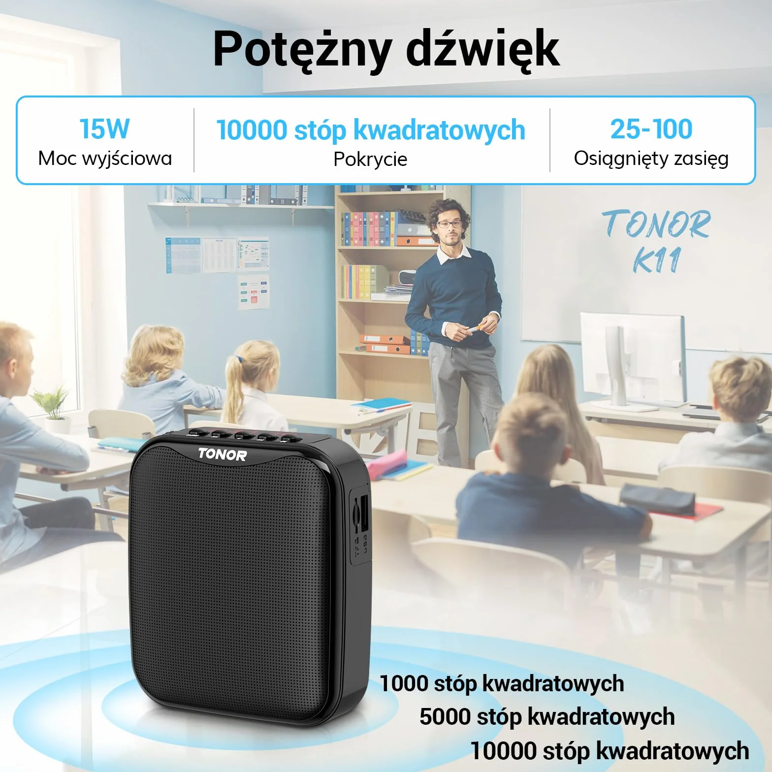 Wzmacniacz głosu TONOR z bezprzewodowym mikrofonem nausznym, bateria 11 godzin, wyświetlacz LED, przenośny system PA z mikrofonem do nauczania, przemówień, spotkań, oprowadzania wycieczek K11
