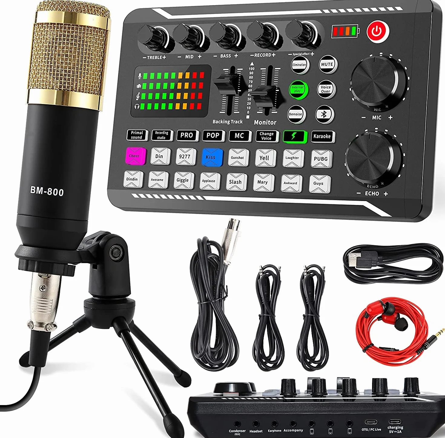 ALLWIN Mikrofon strumieniowy, zestaw startowy do podcastów USB Cardioid Condenser Soundboard Zestaw miksera audio z pakietem karty dźwiękowej do przesyłania strumieniowego/podcastów/nagrywania