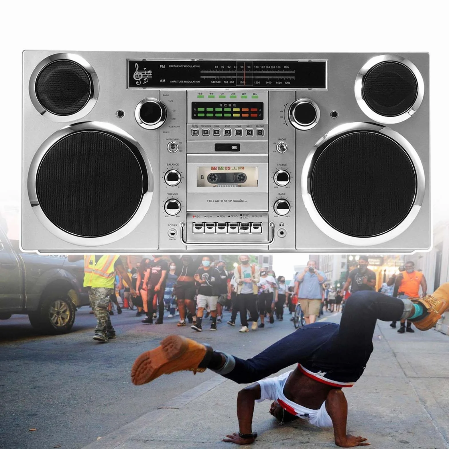 Boom Box Cd, Magnetofon/Magnetofon Kasetowy, Am/Fm, Usb, Wbudowany Akumulator, ObsłUga PołąCzeń Telefonicznych W Promieniu 10 M,White