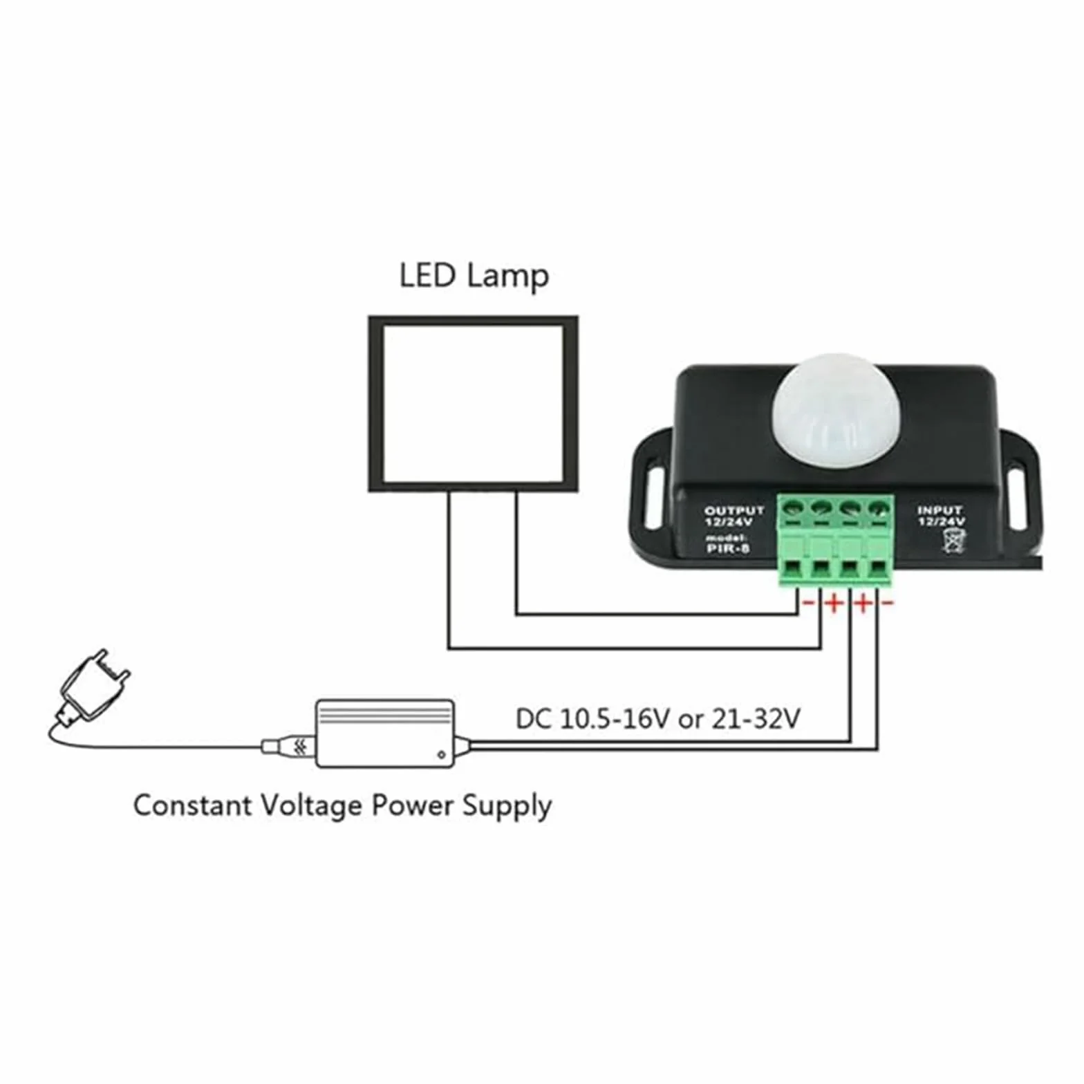 1 szt 12V-24V PIR Sensor Ruchu – Sterownik Światła Infradułotowego do Stripy, Dostosowalny Timer (1-10 Min), 120° Wykrywanie, Zasięg 8M (Biały)