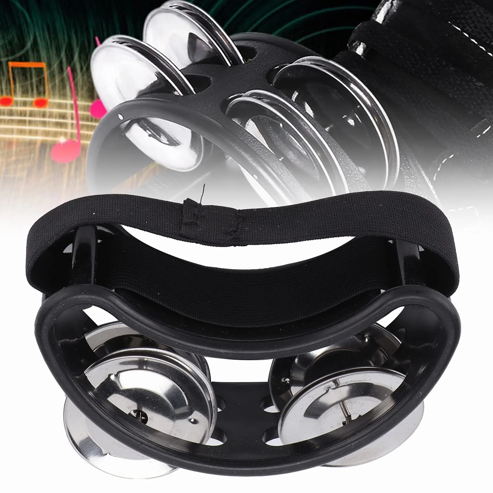 Foot Tamburyn Foot Shaker Metal Jingle Bell Instrument Muzyczny Perkusyjny z Elastycznym Nylonowym Paskiem(czarny)