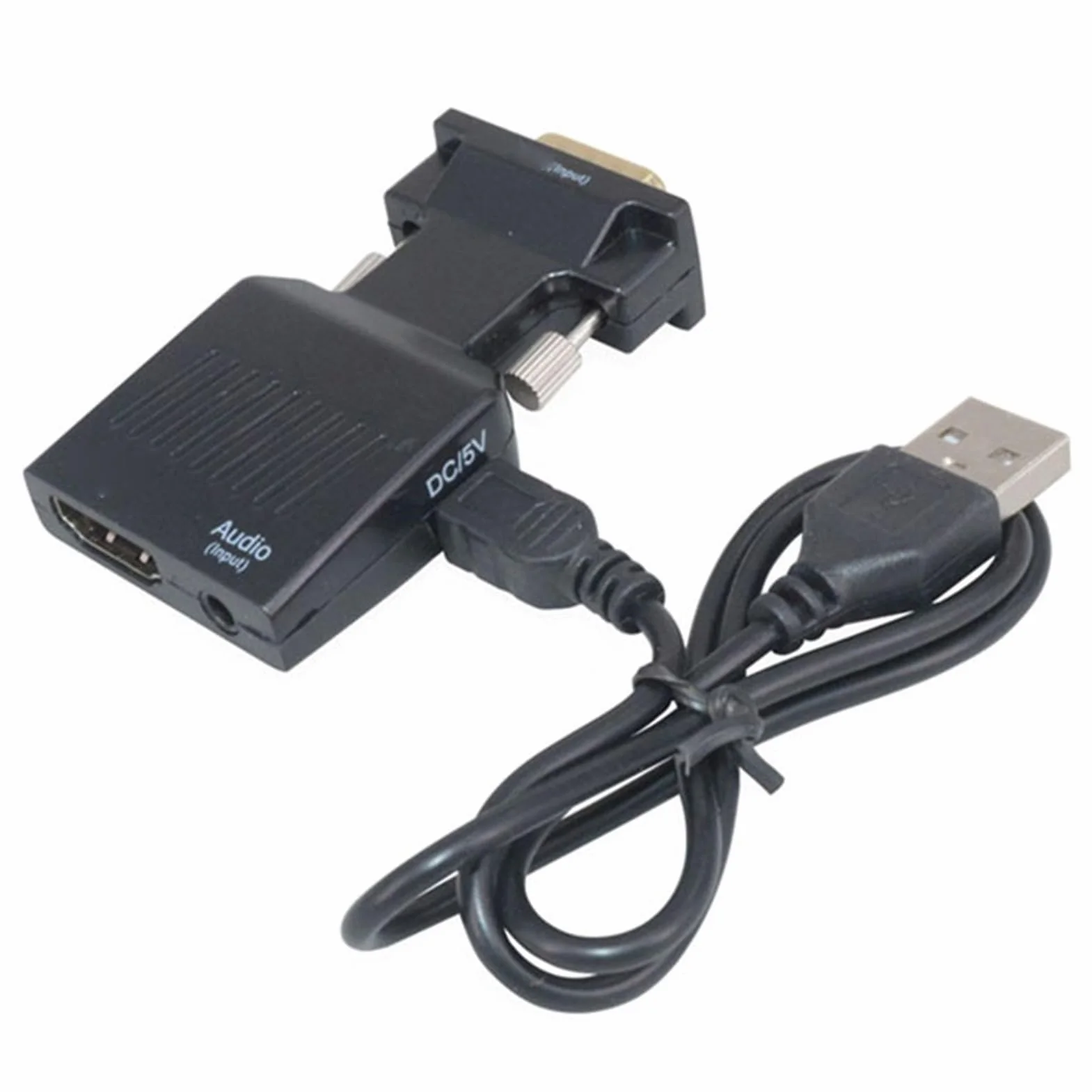 Adapter VGA na HDMI, Konwerter Interfejsu Multimedialnego VGA na HD z Portem Audio 3,5 Mm, Aktywny Męski Konwerter VGA na żeńskie HDMI 1080P, Obsługuje synchronizację Dźwięku i