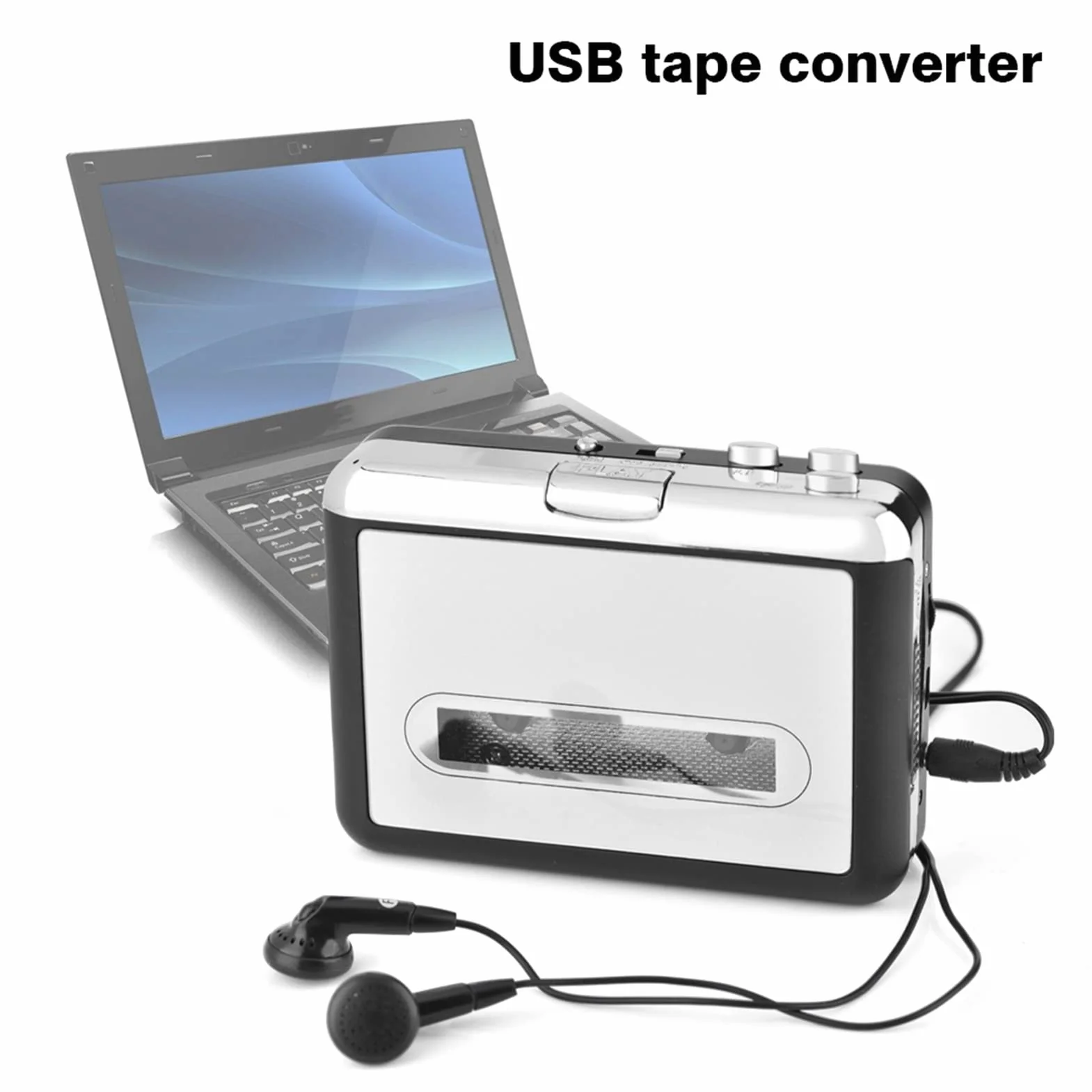 Konwerter Kasetowy USB na MP3 CD, Odtwarzacz Muzyki Przenośny ze Słuchawkami