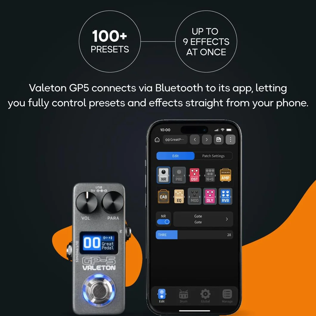 Valeton Kompaktowy procesor wielofunkcyjny GP-5 – SnapTone i ładowarka IR, ponad 100 efektów, Bluetooth, interfejs audio USB