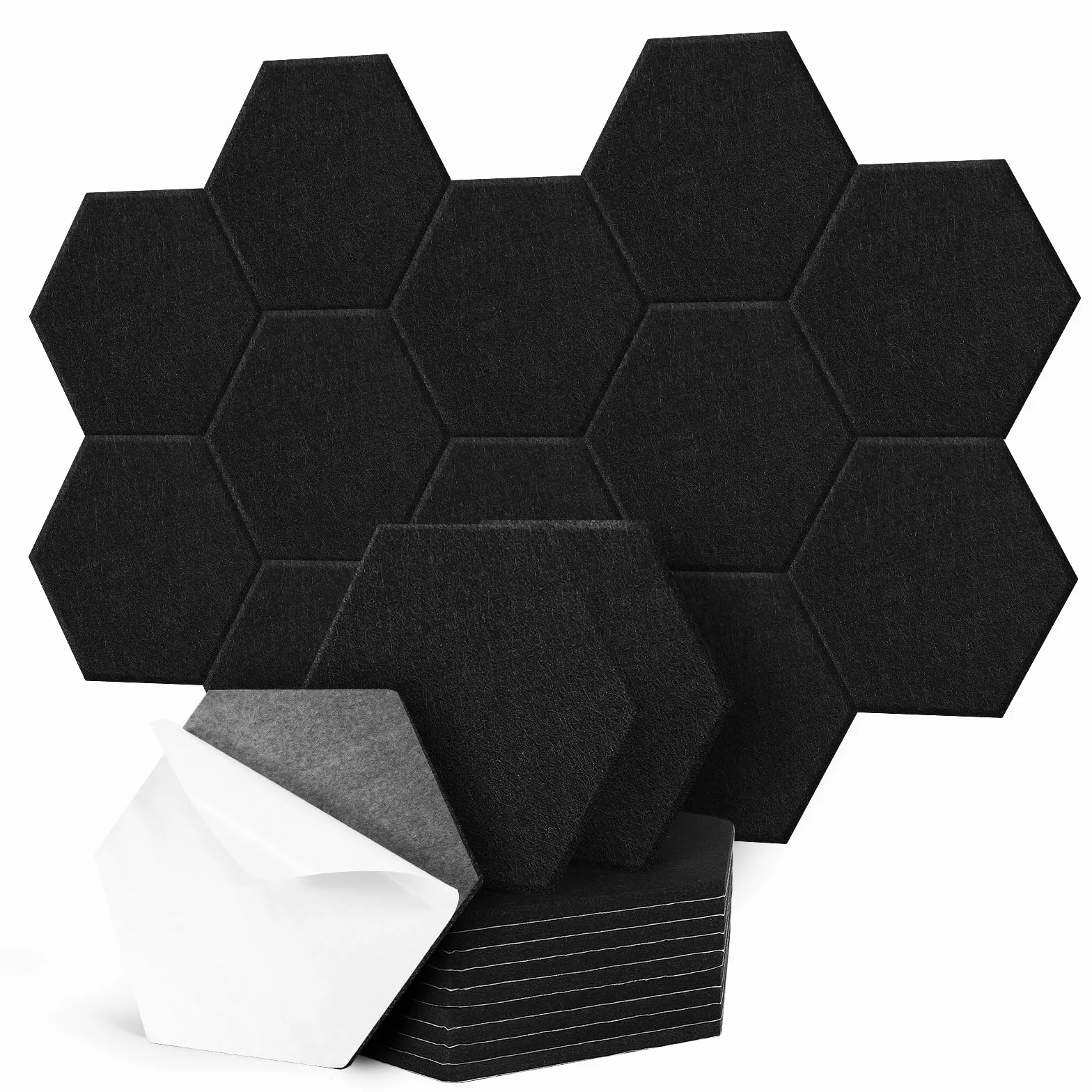 12 szt. sześciokątnych paneli akustycznych, samoprzylepne, 30 x 26 x 0,9 cm, płyty akustyczne, pochłaniacze dźwięku, wysoka gęstość, izolacja akustyczna, panel akustyczny do studia i biura