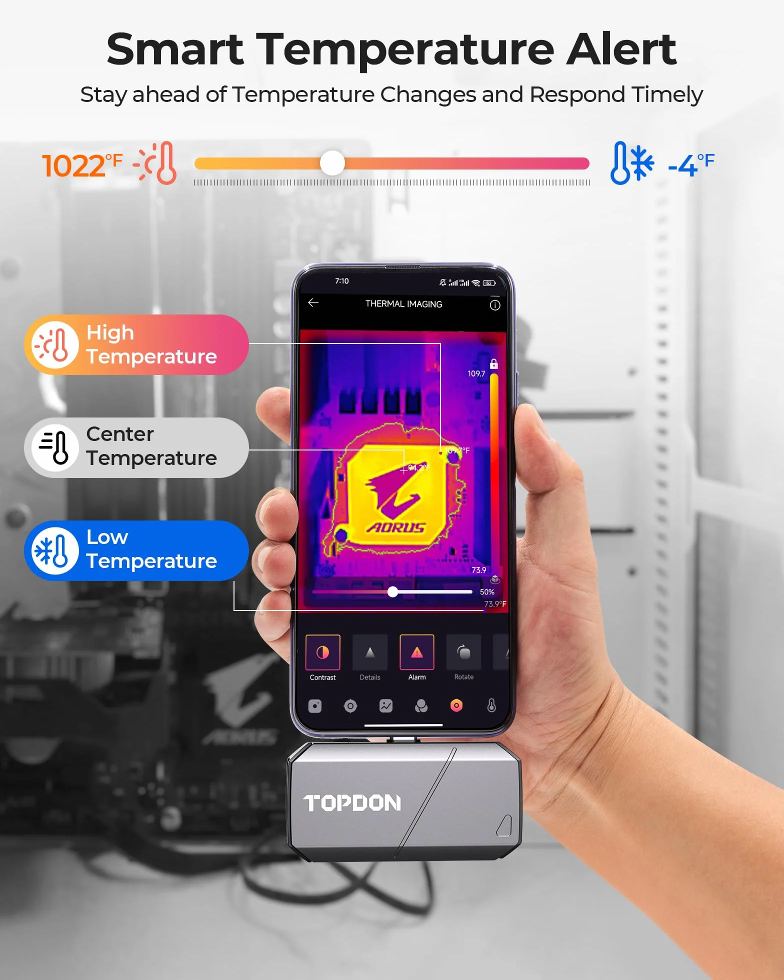 TOPDON TS001 kamera termowizyjna z systemem Android, zakres obserwacji od 0,1 do 500 m, regulowany obiektyw 9 mm, rozdzielczość IR 256 x 192, ręczne ogniskowanie kamery termowizyjne do polowania, na