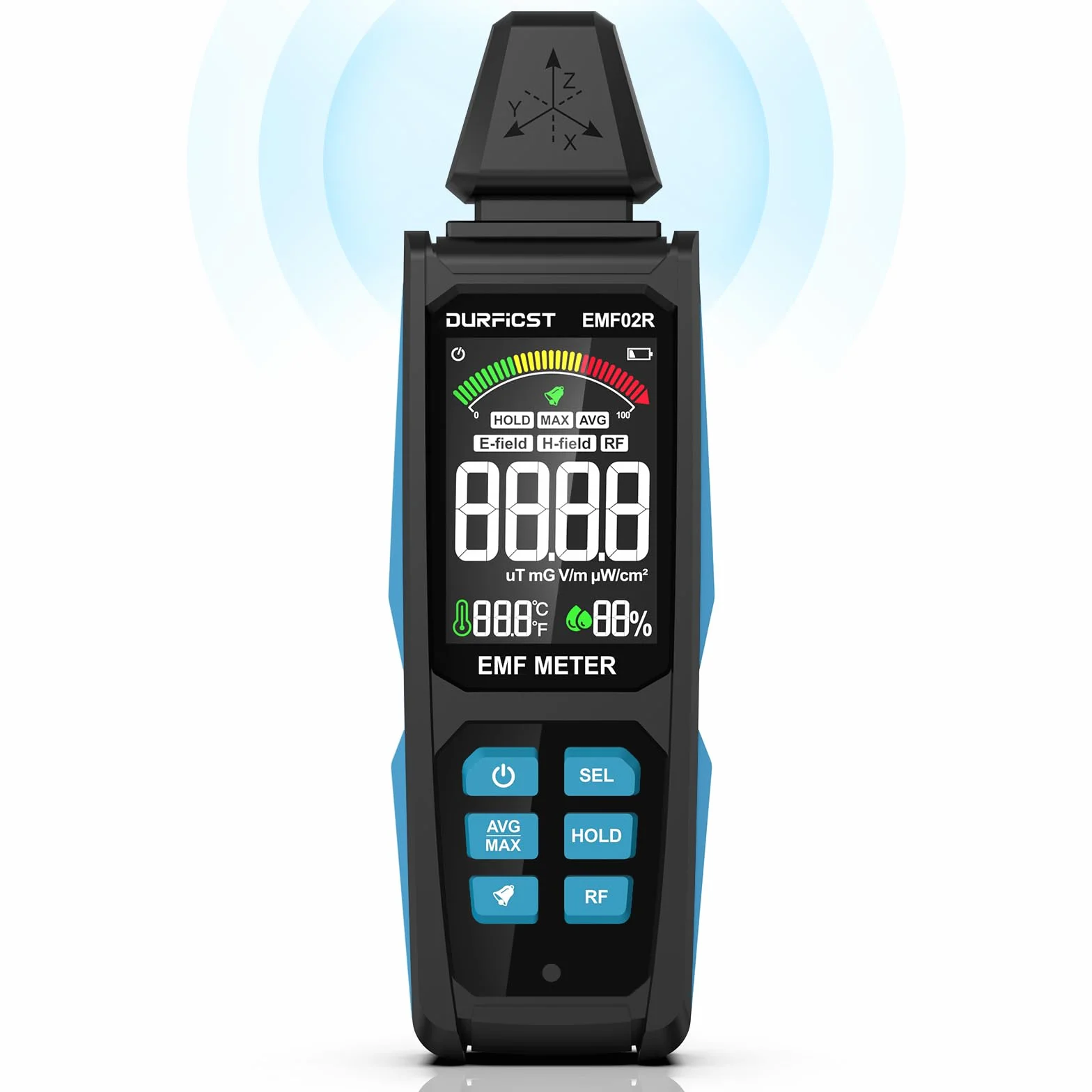 Miernik Pola Elektromagnetycznego, DURFICST 5 w 1 Akumulatorowy Detektor Promieniowania Pla Elektromagnetycznego Dla EF, RF, MF i WiFi, WieżeTtelefonii Komórkowej, Inteligentne Liczniki, Bluetooth