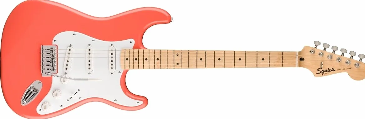 Squier by Fender Limited Edition Sonic® Stratocaster® gitara elektryczna, podstrunnica klonowa, biała maskownica, Tahitian Coral