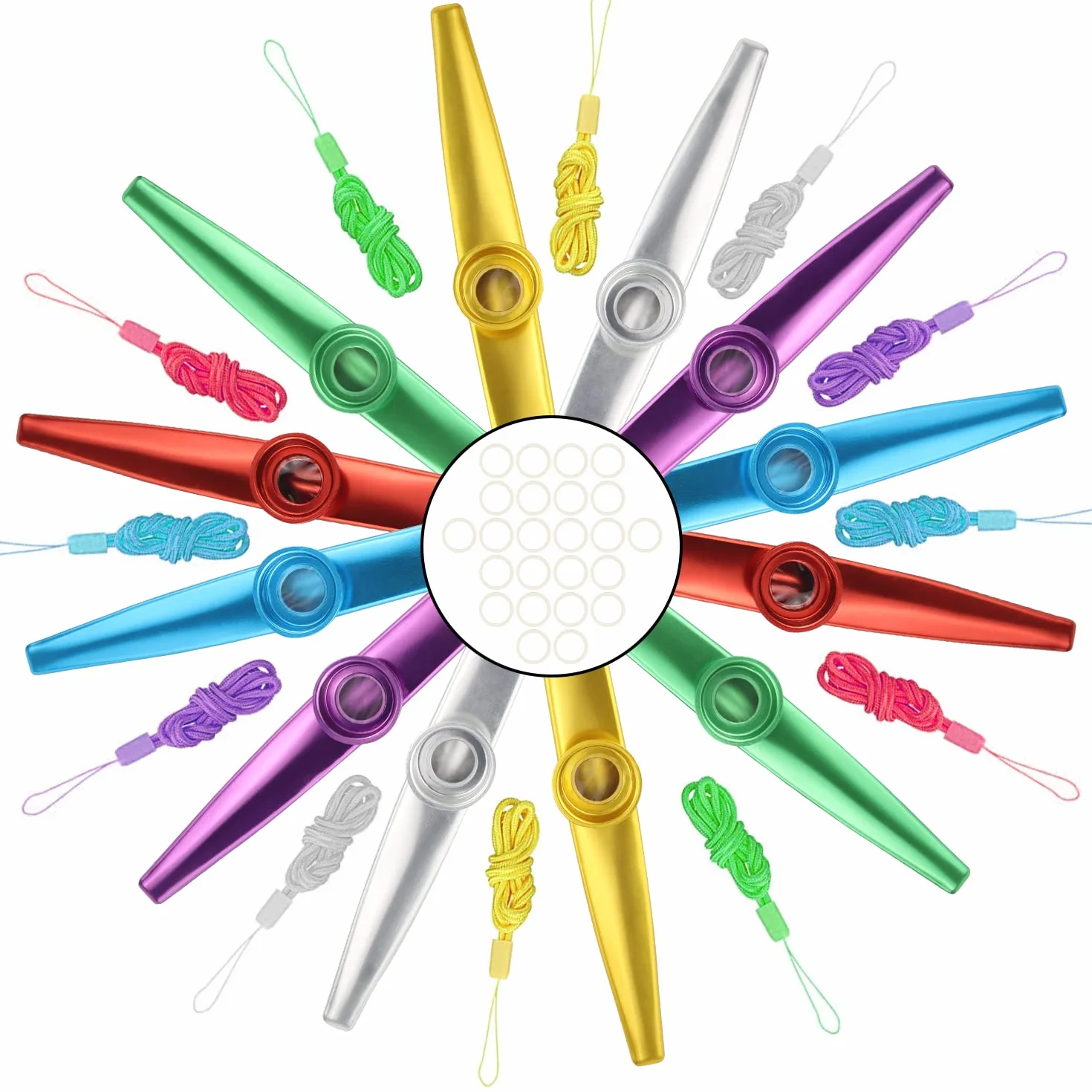 CHRI Kazoos Kazoo metalowe instrumenty muzyczne Kazoo, 12 sztuk, instrumenty muzyczne z aluminium z 24 membranami fletowymi, kazu dla dzieci i miłośników muzyki dla początkujących