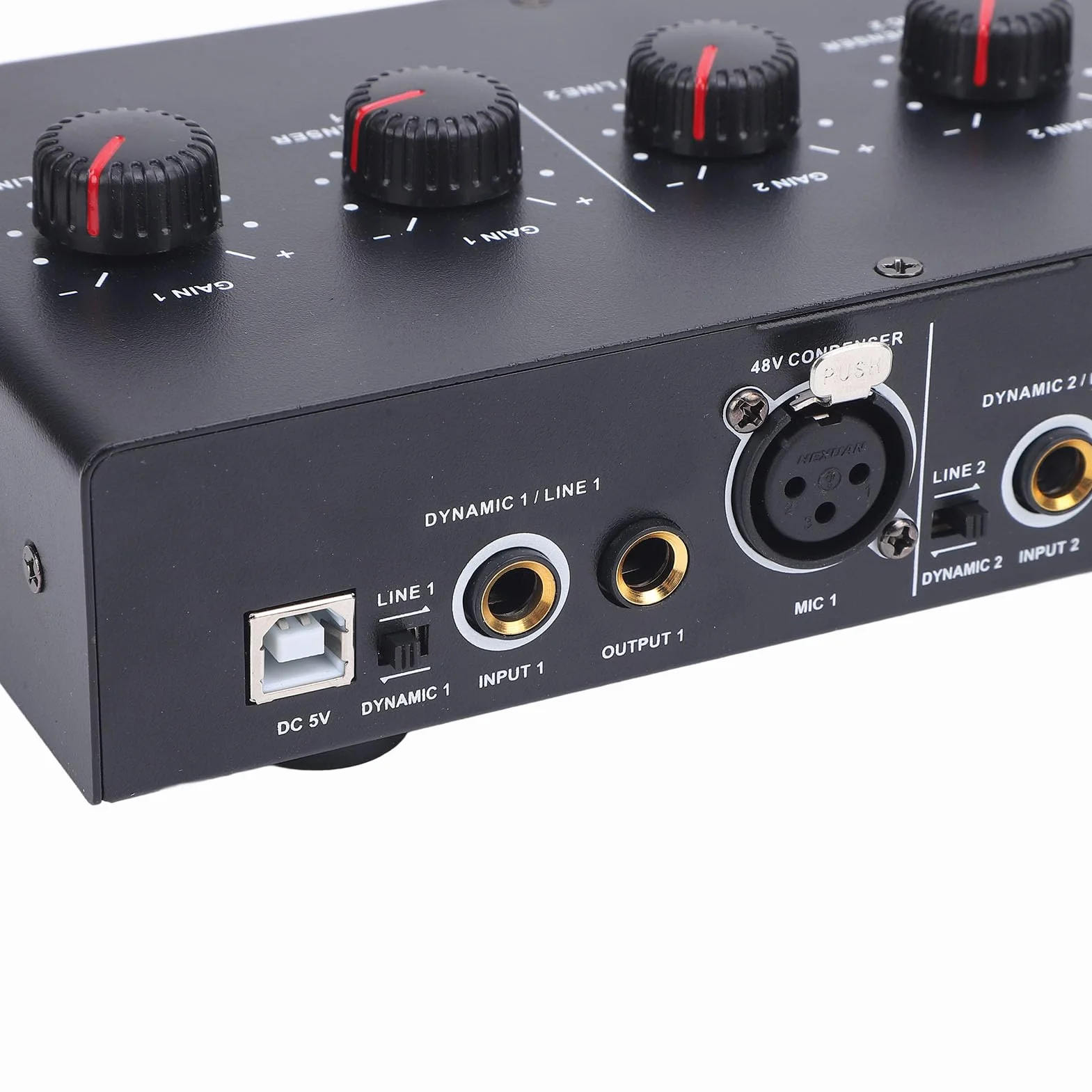 Przedwzmacniacz Mikrofonowy 2-Kanałowy z Zasilaniem Fantomowym 48V i Bluetooth – Profesjonalny Wzmacniacz do Mikrofonu, Gitary, Studio Domowego i Występów Na Żywo (Zasilacz DC)