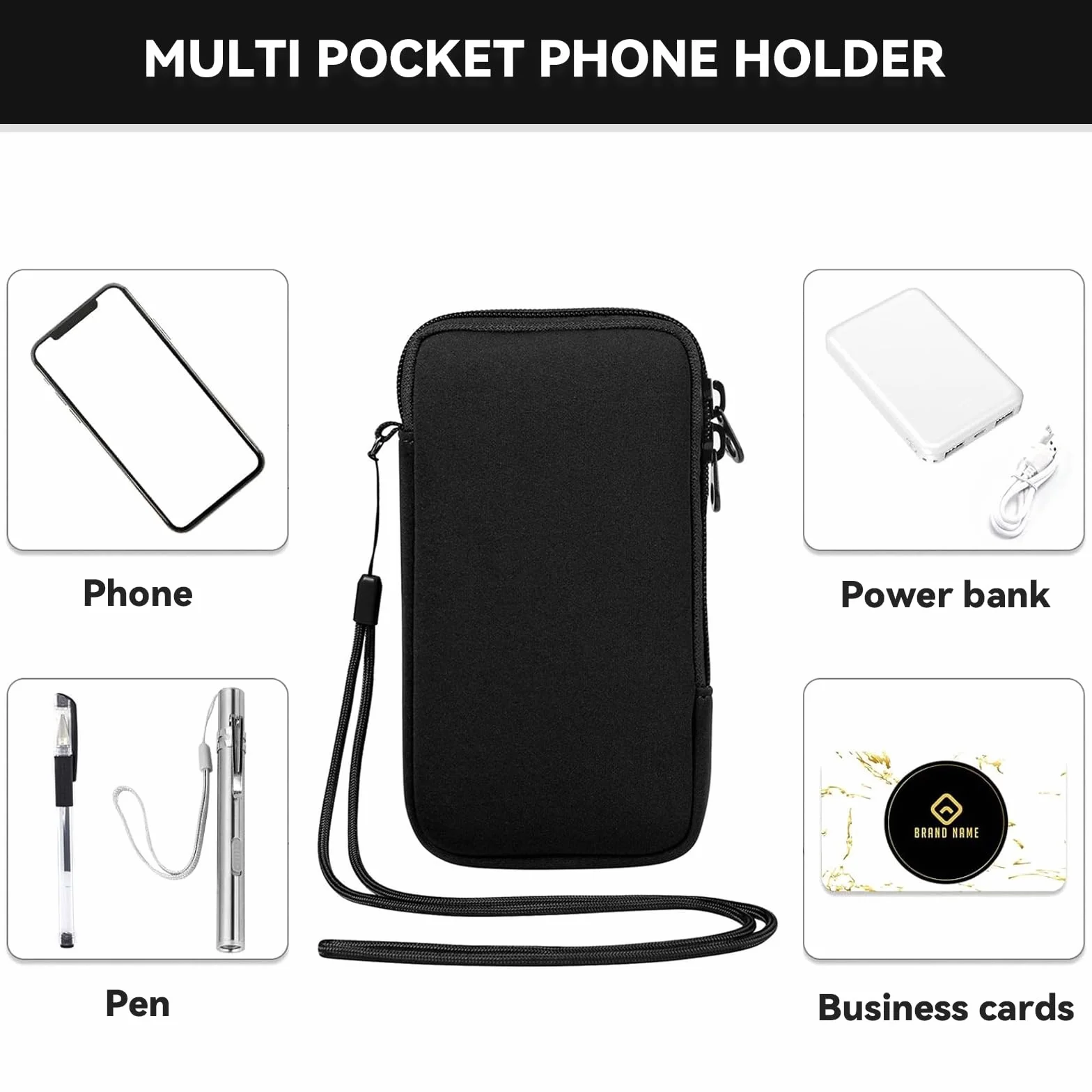 ZhouWei Etui na telefon komórkowy do smartfonów, 18,5 x 10 cm, uniwersalne etui z neoprenu, etui na telefon komórkowy ze sznurkiem i brelokiem do kluczy, do iPhone'a, Samsunga, Galaxy Google Pixel