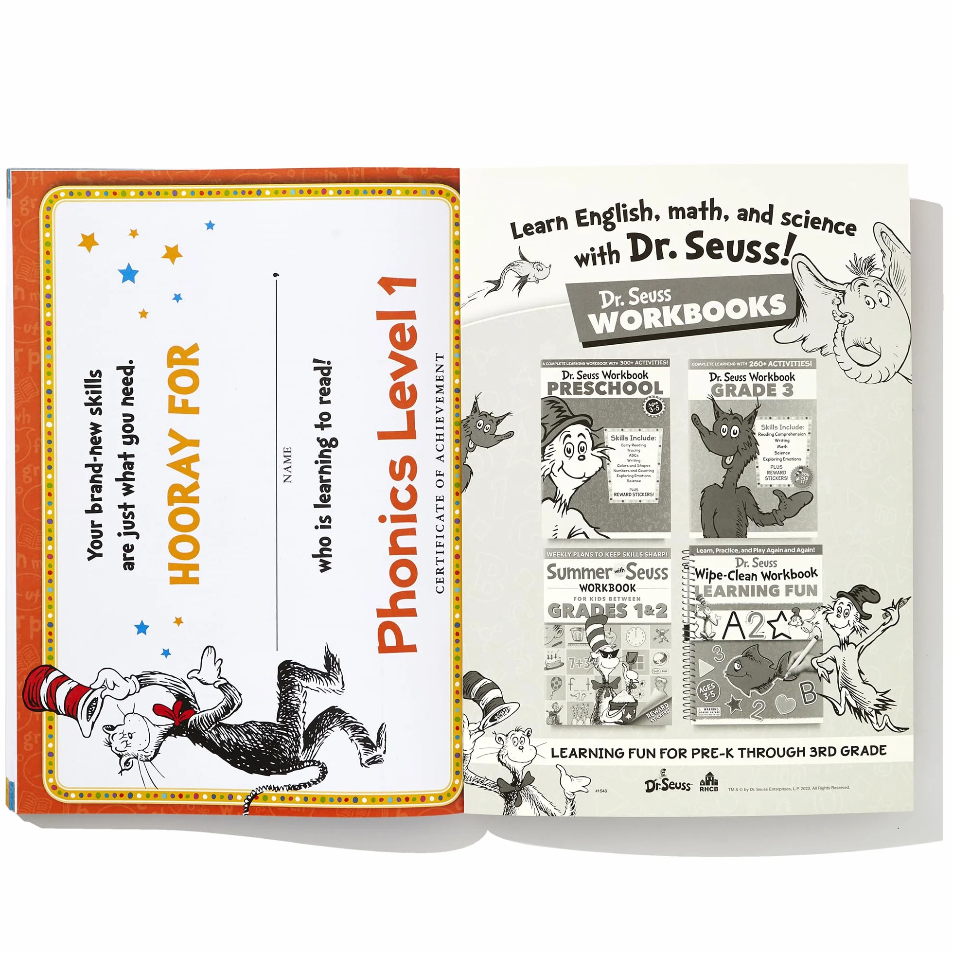 Dr. Seuss Phonics Level 1 Workbook: A Phonics Workbook to Help Kids Ages 4-6 Learn to Read (For Kindergarten and Beyond)
