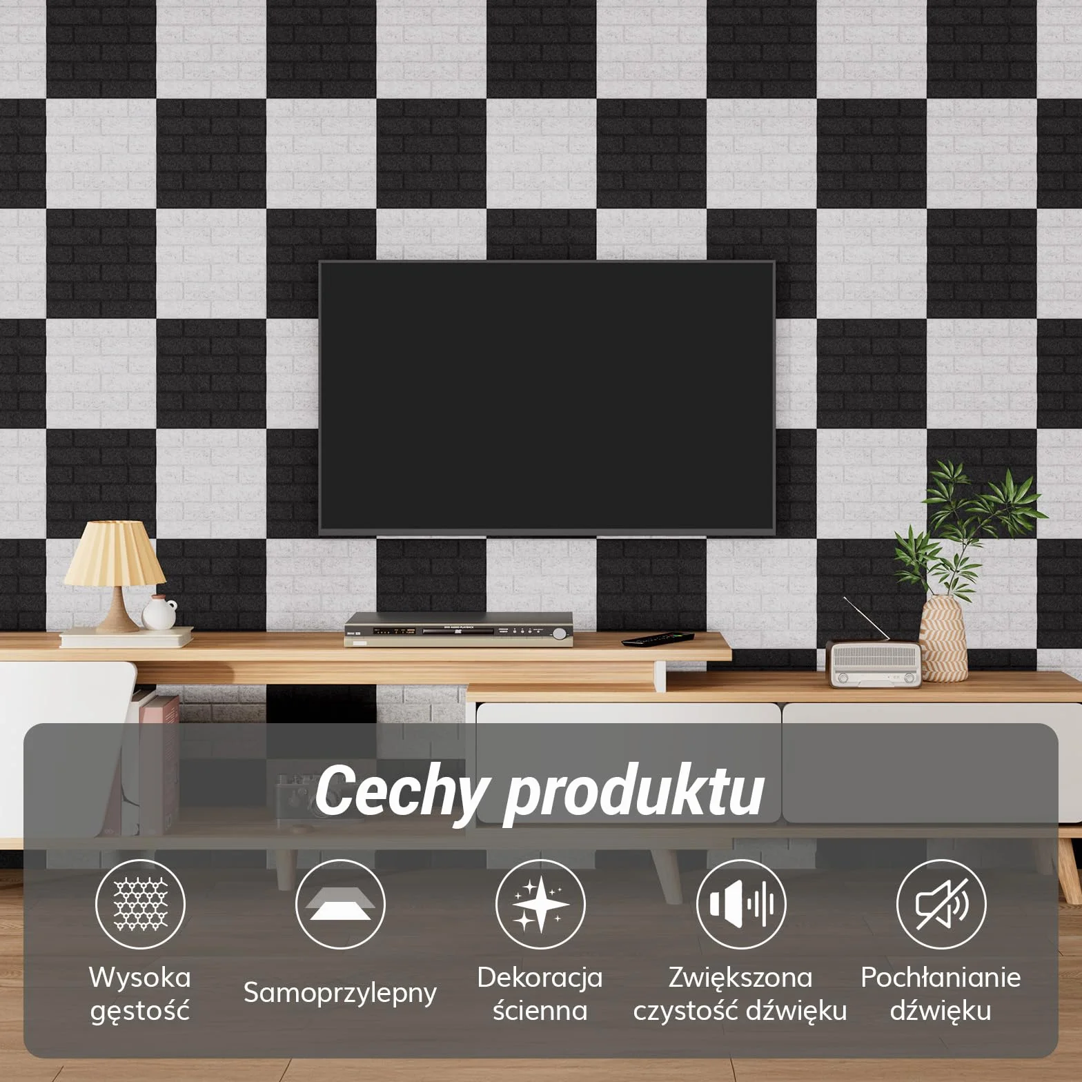 TONOR Płyty akustyczne typu cegła, samoprzylepne, 12 szt. 30x30x0,9 cm, płyty dźwiękoszczelne, płyty do ochrony przeciw hałasowi, samoprzylepne płyty ścienne do obróbki akustycznej i dekoracji ścian w