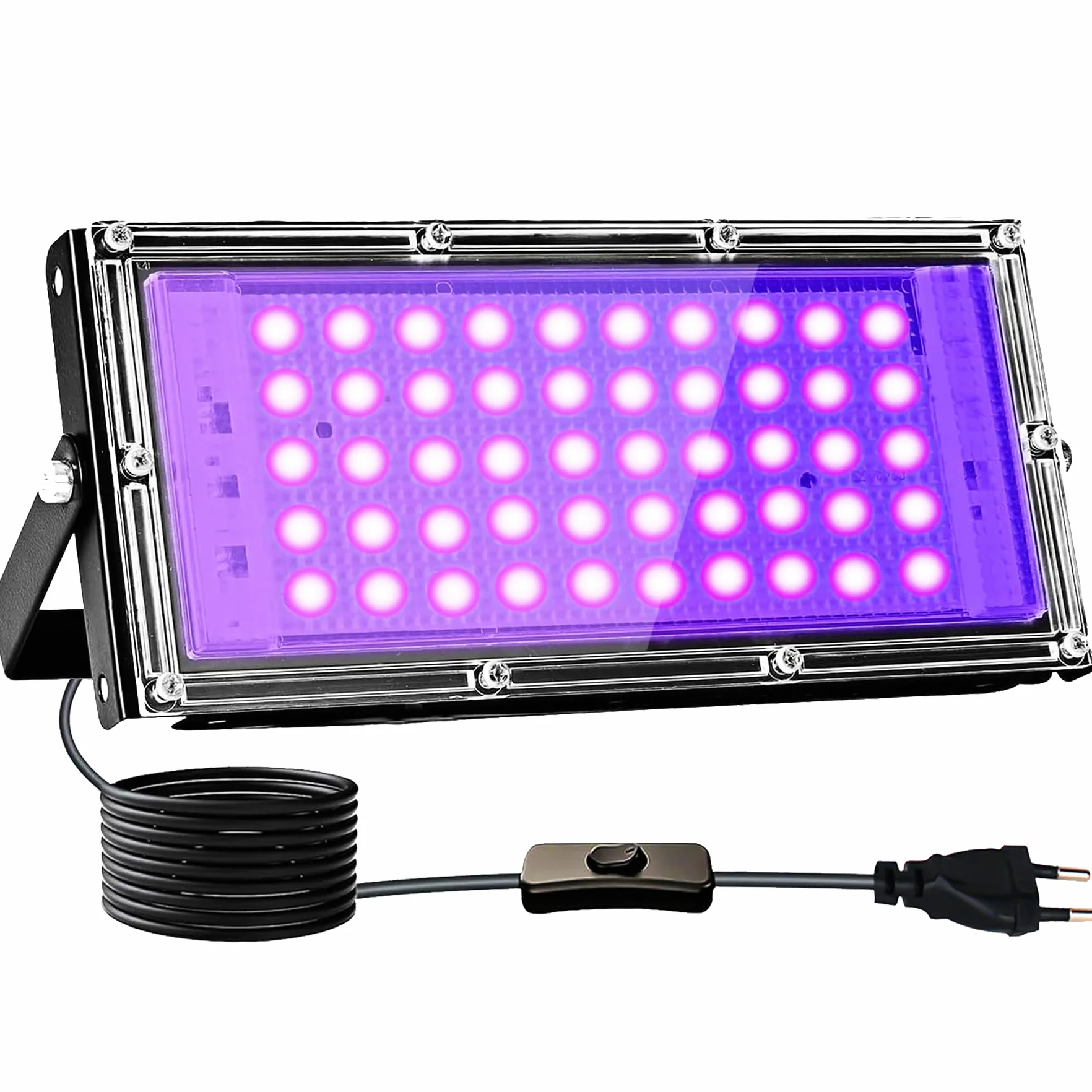 Reflektory czarne światło 50W, lampa UV czarna z wyłącznikiem, 395-400 nm, wodoodporność IP65 reflektor UV imprezowy reflektor na bar akwarium Halloween kolory neonowe efekty fluorescencyjne