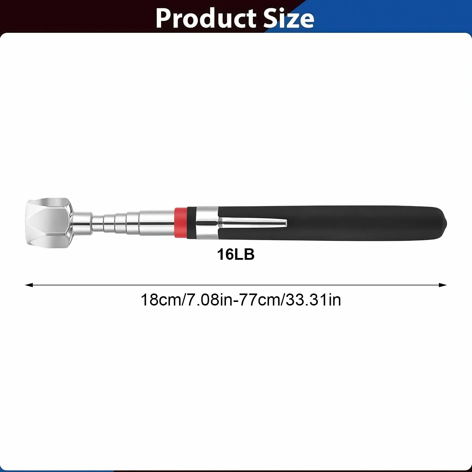 Flintronic Zestaw teleskopowych prętów magnetycznych, 1 sztuka, elastyczny podnośnik magnetyczny 16 lb z drążkiem teleskopowym i antypoślizgowym uchwytem, okrągły i kwadratowy drążek odbiorczy z