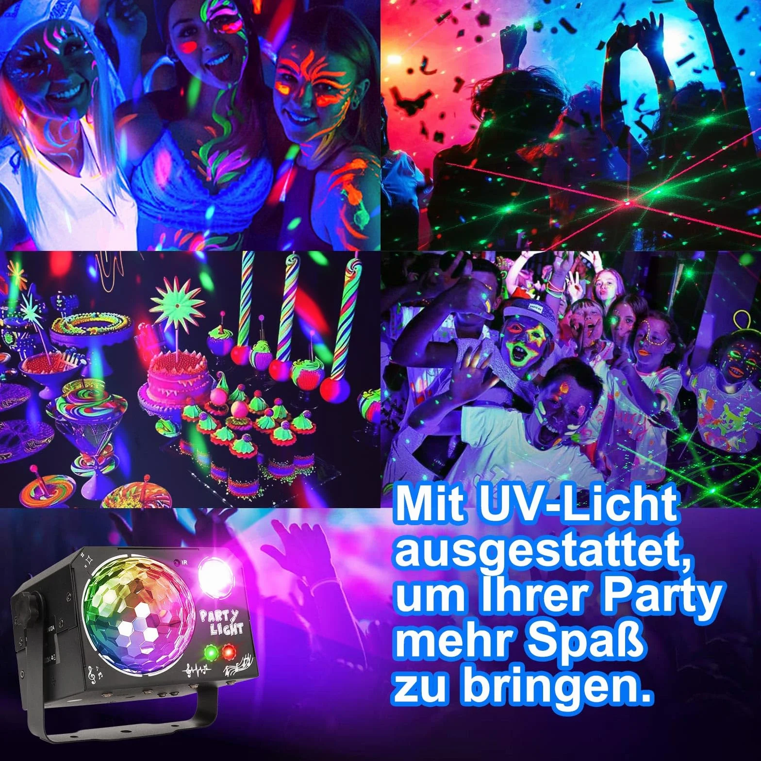 Nigecue Lampa dyskotekowa 4 w 1 z pilotem zdalnego sterowania, sterowanie muzyką z funkcją stroboskopu, sterowanie głosem LED, lampa imprezowa DJ z kablem USB, 2 m, na Halloween, Boże Narodzenie, do