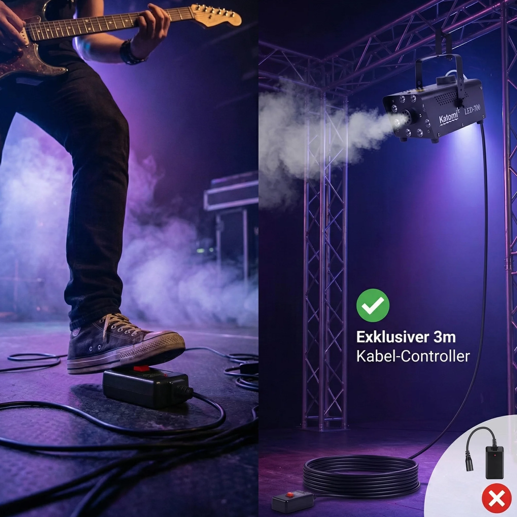 Mini wytwornica dymu RGB 700 W 13 kolorów 8 diod LED z pilotem przewodowym i radiowym