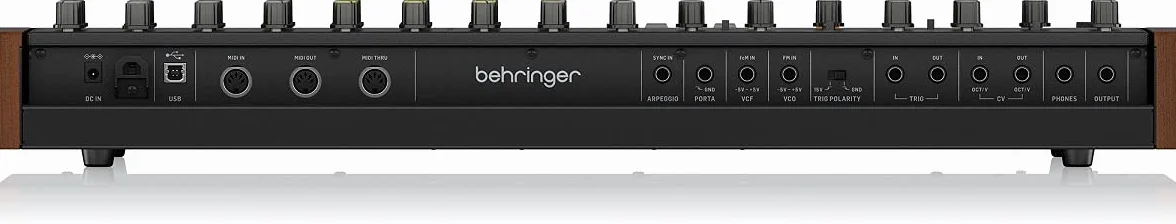 Behringer Monopoly analogowy 4-głosowy syntezator polifoniczny z 37 przyciskami w pełnym rozmiarze, 4 VCOs, VCF, 2 LFO, 2 krzywe koperty, modulacja synchronizacji i crossu oraz arpeggiator