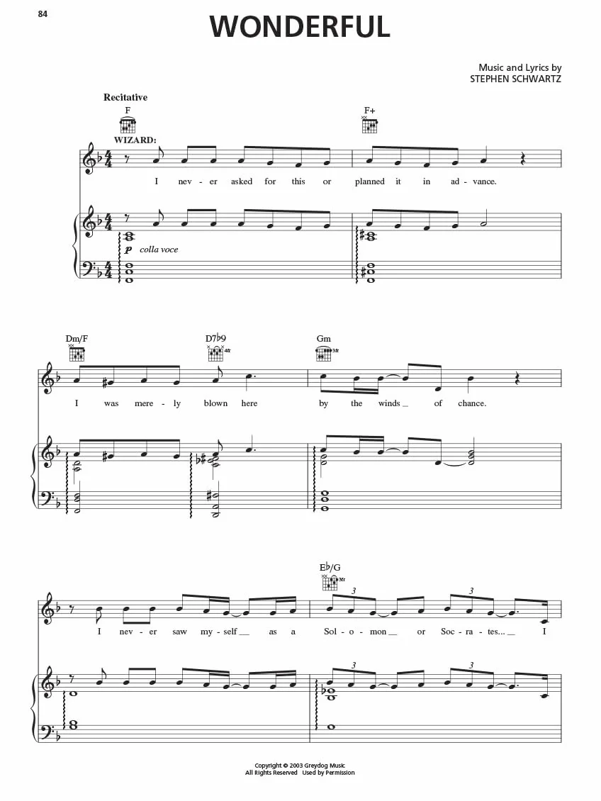 Wicked - a new musical - piano/vocal selections chant