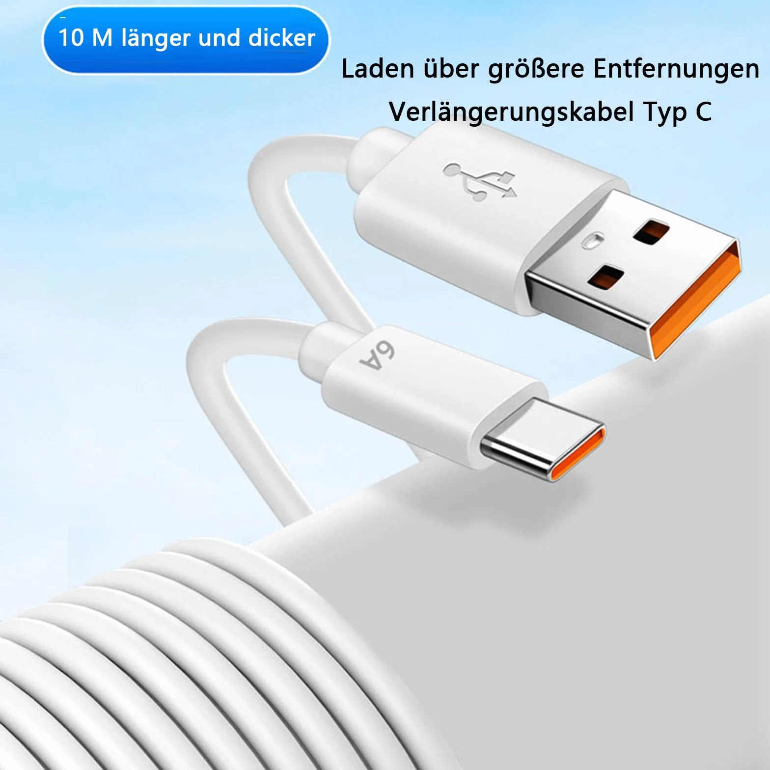 Kabel USB C, 10M, 6A, typ A na C, kabel do ładowania, zasilacz do kamer bezpieczeństwa, przedłużacz zasilania, przesył danych nie jest obsługiwany, kabel do szybkiego ładowania USB C do kamer