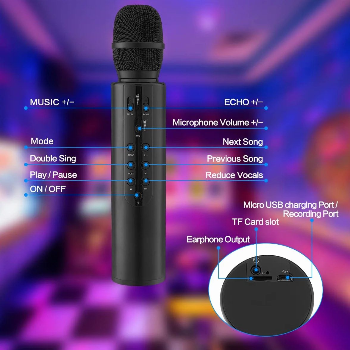 Bezprzewodowy mikrofon do karaoke Bluetooth, przenośny ręczny głośnik, maszyna do karaoke KTV