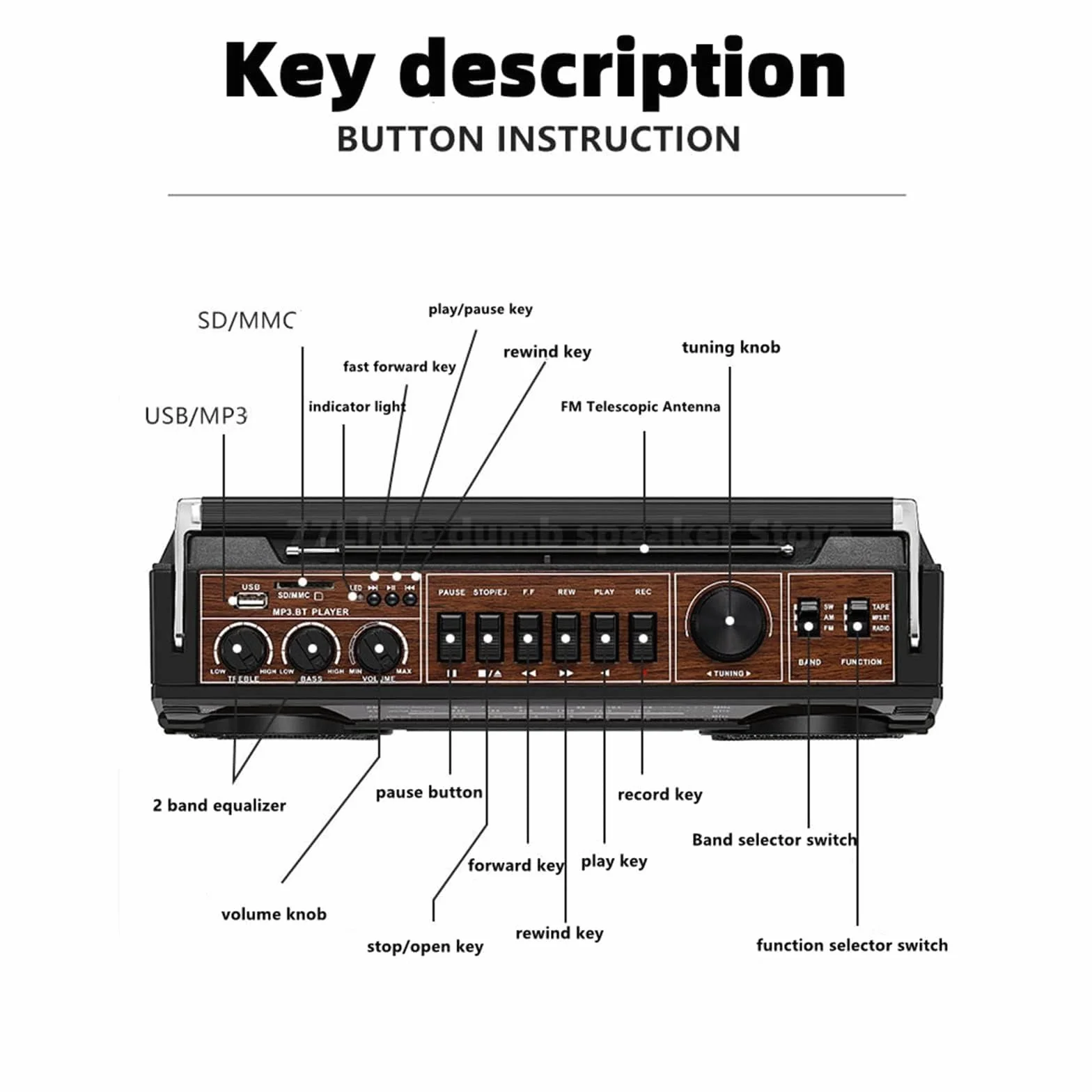 Przenośny odtwarzacz kasetowy Boom Box, magnetofon Bluetooth retro, głośnik radiowy AM/FM, na spotkania rodzinne, podróże