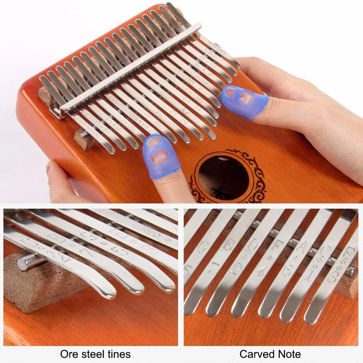 AKLOT Kalimba elektryczna 17 klawiszy EQ z wbudowanym pickup, zestaw startowy