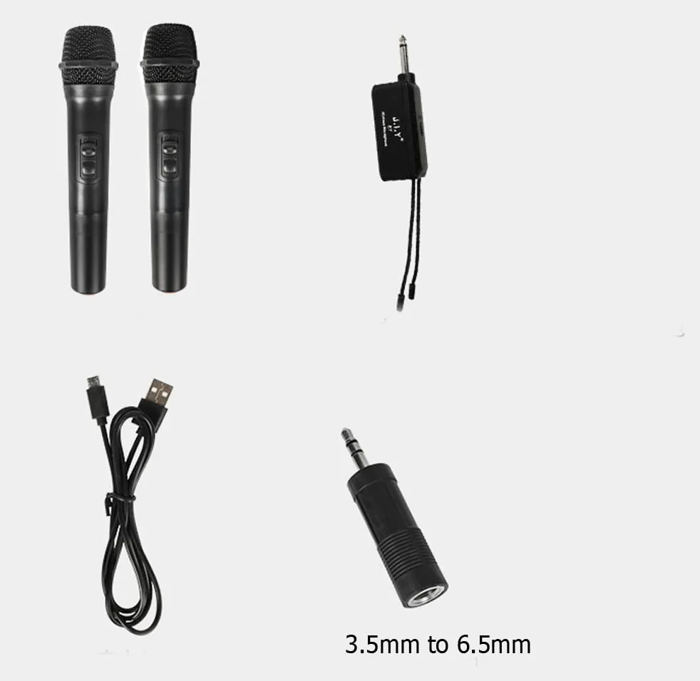 Podwójny mikrofon bezprzewodowy, system mikrofonowy do ponownego ładowania z odbiornikiem i pierścieniem antypoślizgowym, odległość 30-100 m, do śpiewu karaoke, wypowiedzenia publiczne, wesele, scenę
