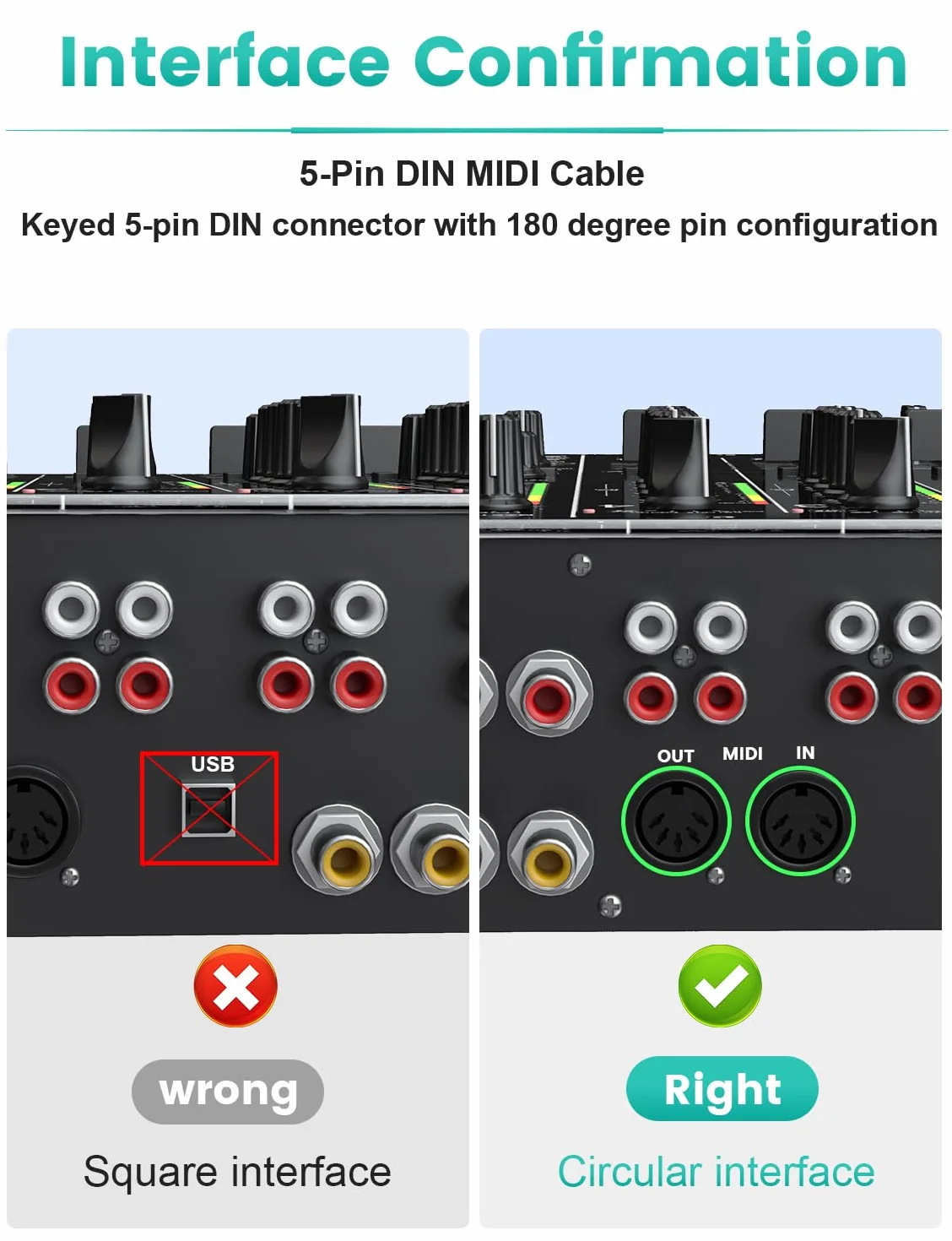 EMK Kabel Midi 5-pinowy kabel instrumentu z klawiaturą męską na męską, 5-pinowy kabel Din in-Out MI-DI do organów elektronicznych, mikser, fortepian, bębny, karta dźwiękowa (0,5 metra)