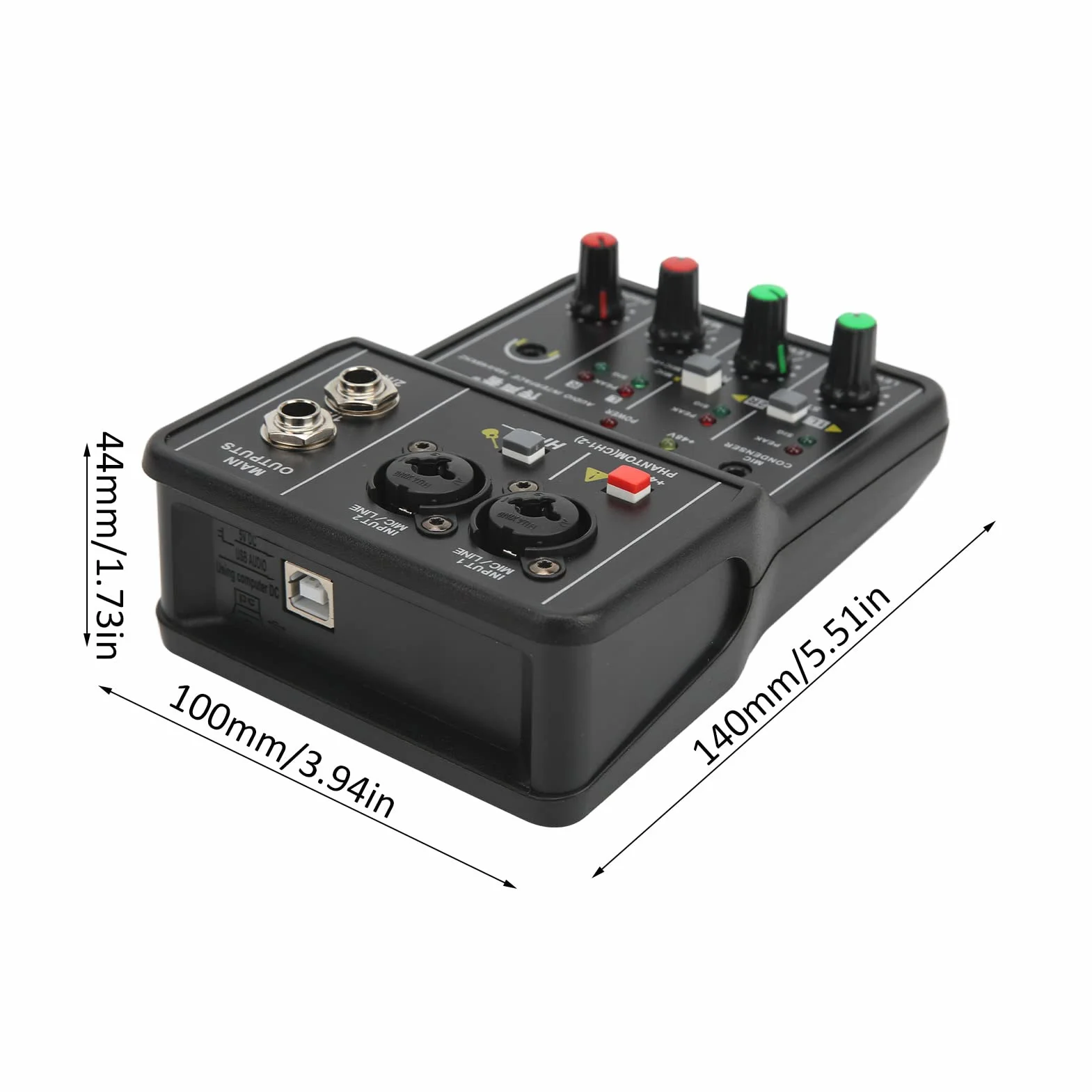 2-kanałowy Mikser Audio, Przenośny Mały Sterownik Karty Dźwiękowej Mini USB Mikser Bezpłatny, Konsola Miksująca Dźwięk do Nagrywania Muzyki Domowe Karaoke Internetowe Karaoke, Q 12