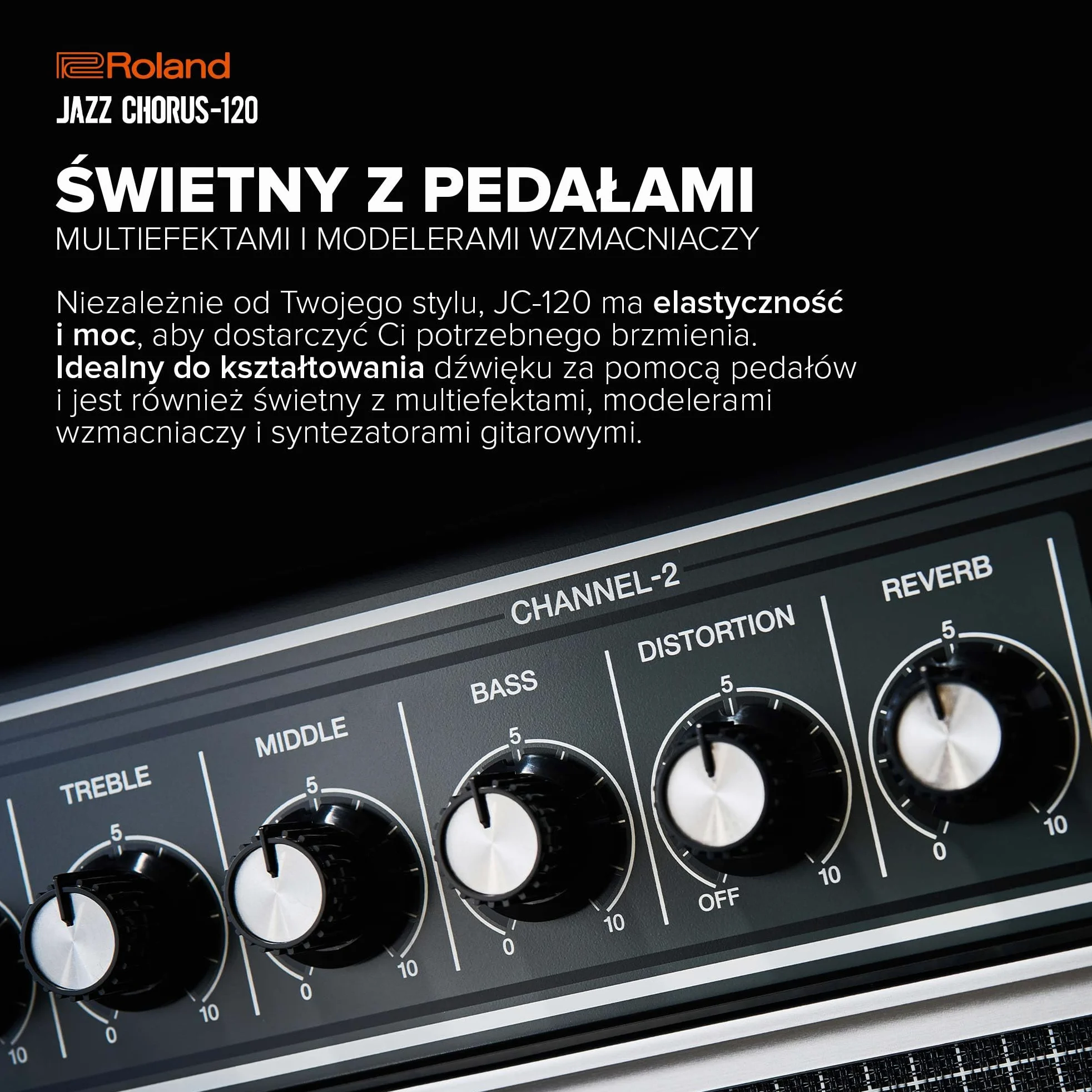 Roland JC-120 Jazz Chorus | Wzmacniacz Gitarowy | Legendarny Czysty Dźwięk JC | Charakterystyczny Efekt Dimensional Space Chorus | Potężny Wzmacniacz Stereo o Mocy 120 W | Dwa Głośniki 12”