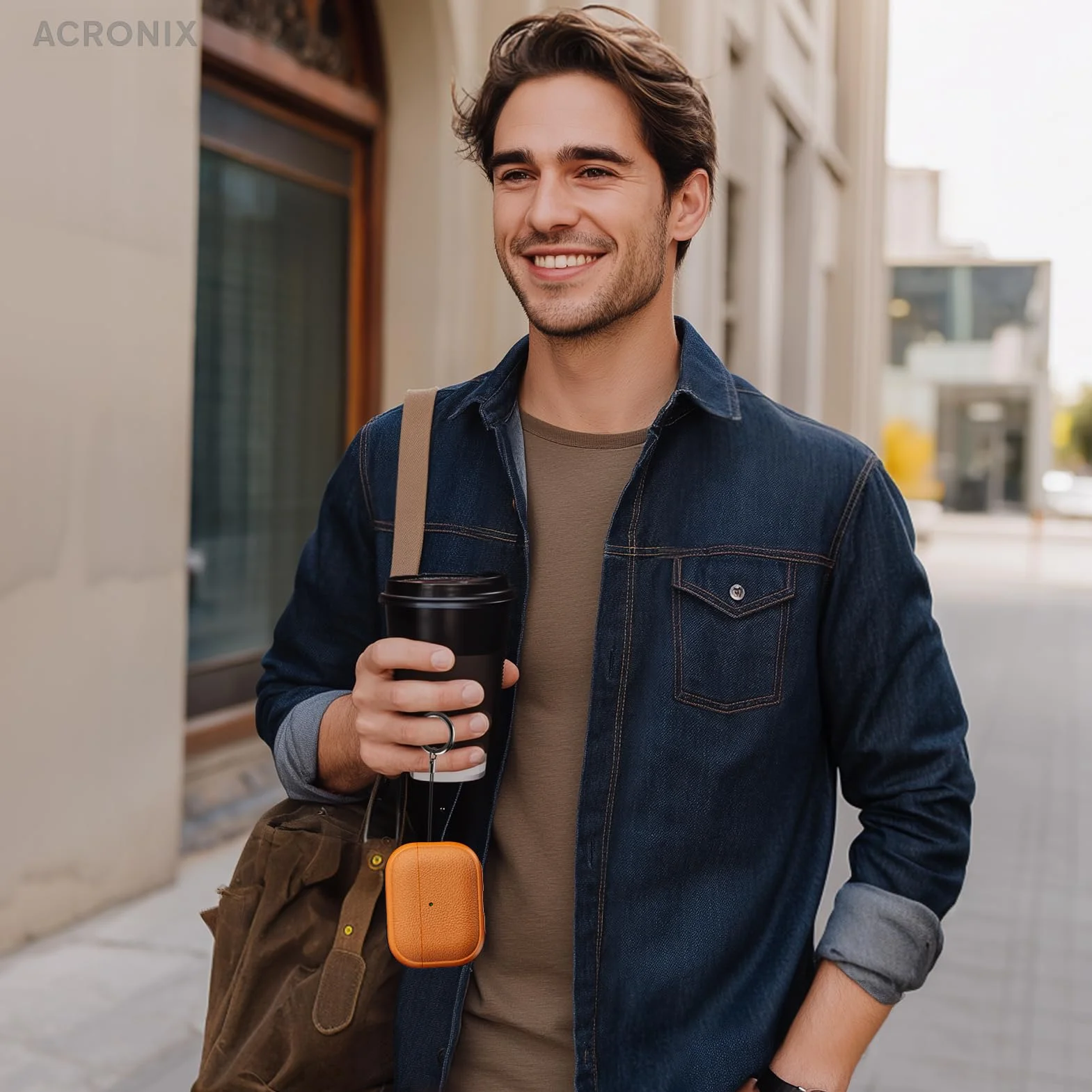 ACRONIX Etui na słuchawki AirPods Pro 3 2025, miękkie etui TPU do Apple AirPods Pro 3 z paskiem na rękę, skórzany design w dotyku, tekstura drzewa Airpods Pro 3 Case - pomarańczowe