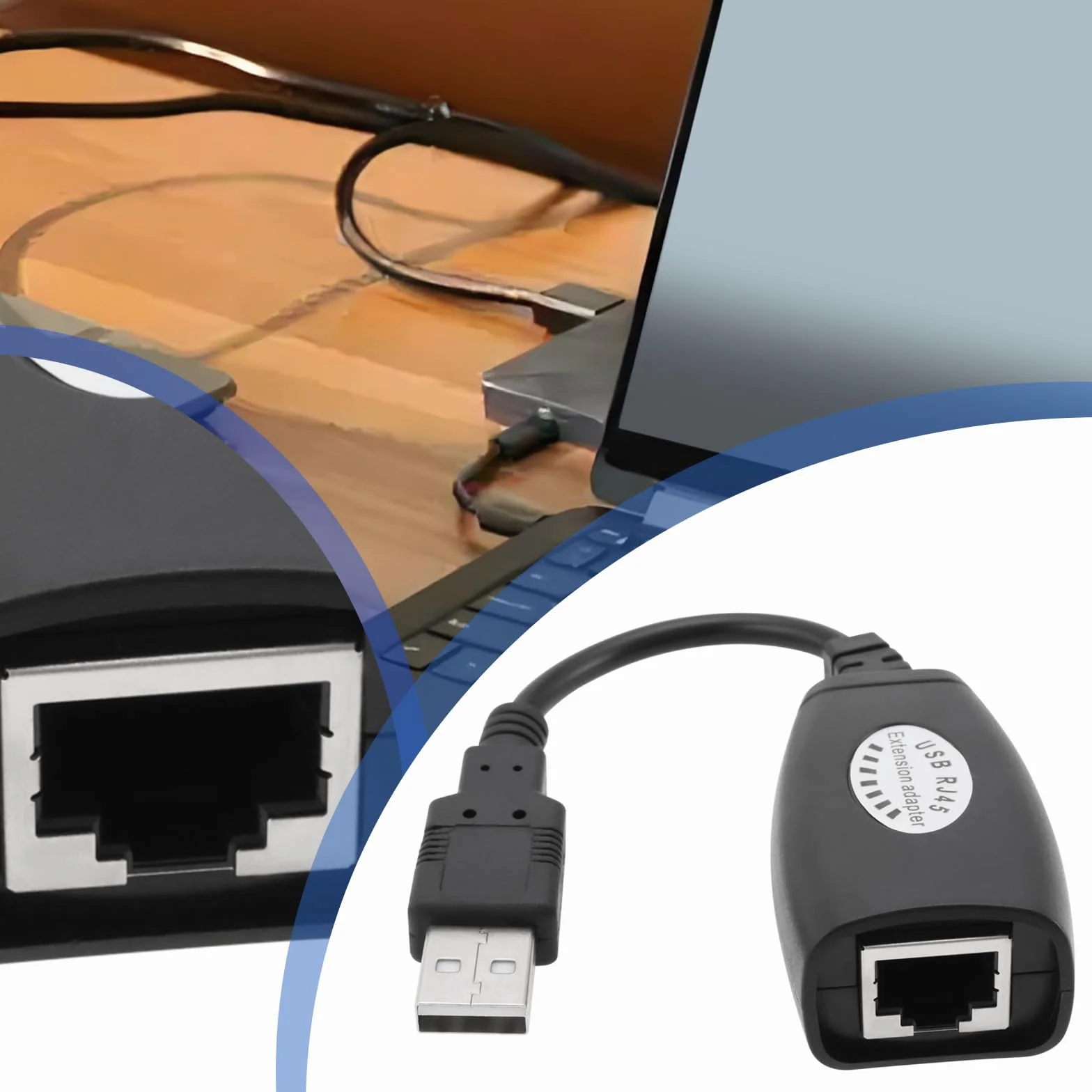 OTOTEC 1 zestaw adapterów USB Ethernet, rozdzielacz RJ45 Ethernet na USB adapter przedłużający do Cat5/5e/6/6e, do 50 m, nadaje się do komputerów, telefonów komórkowych, dysków U, drukarek, aparatów