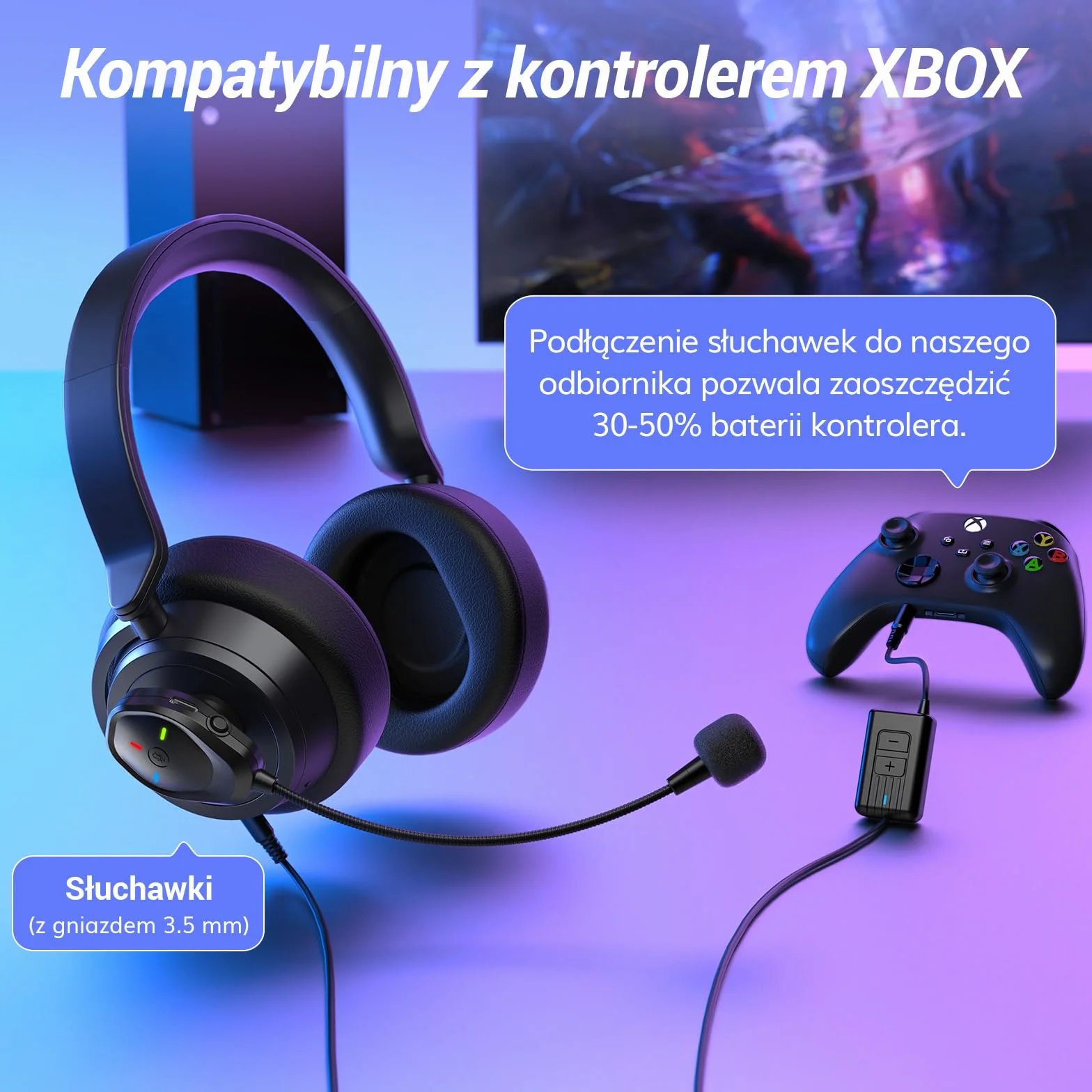 TONOR Bezprzewodowy mikrofon ModMic, dołączany mikrofon na wysięgniku do słuchawek, gamingowy do konsoli, ładowany przez USB, typ C, kompatybilny z XBOX Series X, One, TGX1