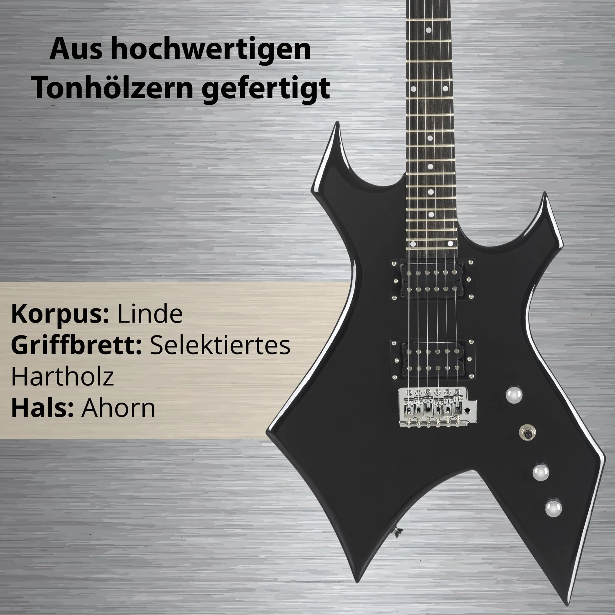 Rocktile Warhead AK20GR gitara elektryczna zestaw – korpus z lipy, podstrunnica z wyselekcjonowanego twardego drewna – zestaw zawiera wzmacniacz kombi 60 W i kabel instrumentalny 3 m – idealny do
