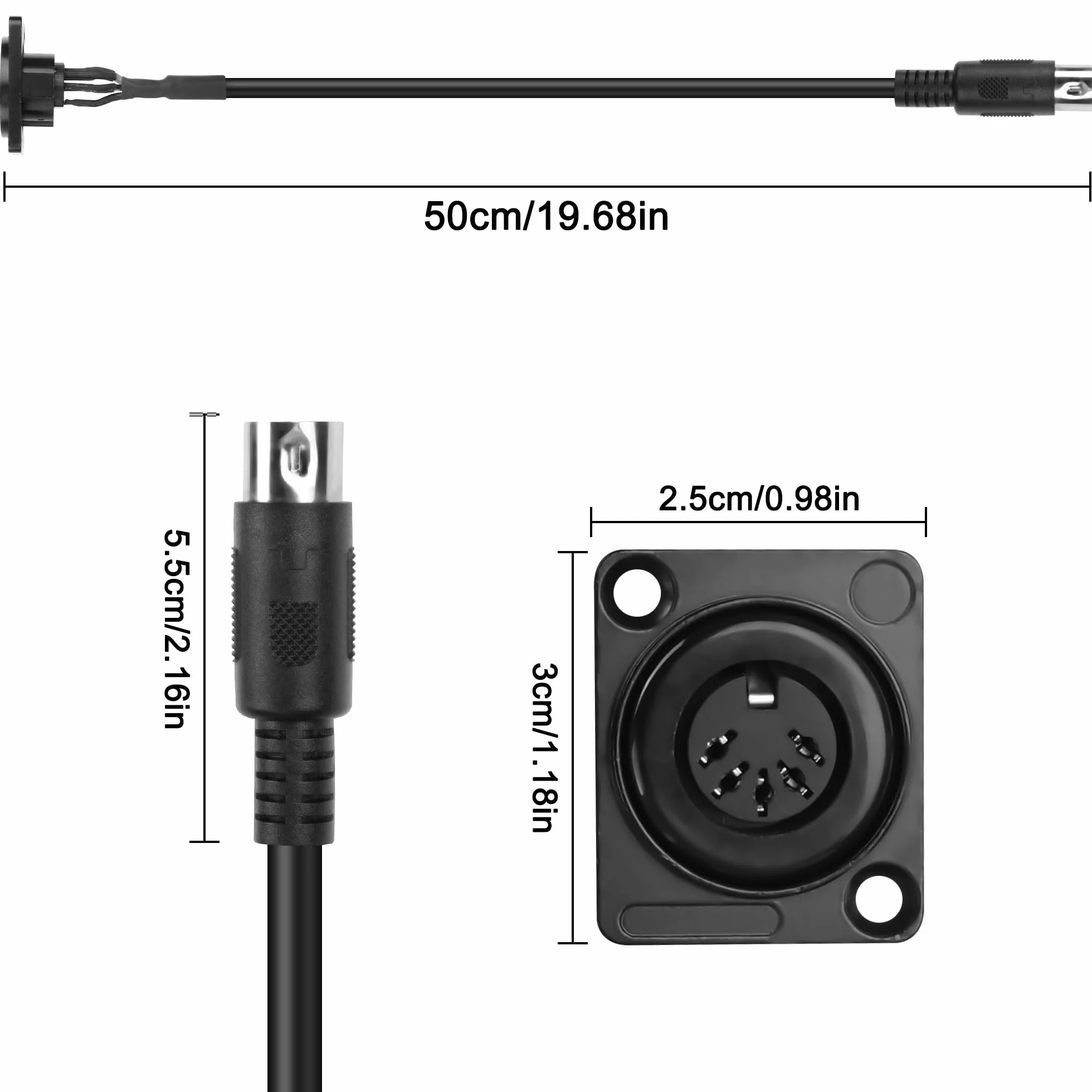 MIDI DIN 5-pinowy kabel przedłużający montaż panelowy DIN 5PIN wtyczka na gniazdo audio adapter do keyboardu syntezatora 53 cm