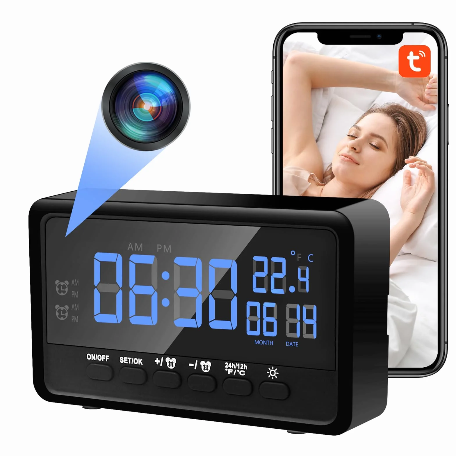 Zegar WiFi Ukryta kamera HD 1080P z funkcją budzenia, mini kamera szpiegowska WiFi 2,4 / 5 GHz, obsługa noktowizyjnego i wykrywania ruchu, zdalny nadzór