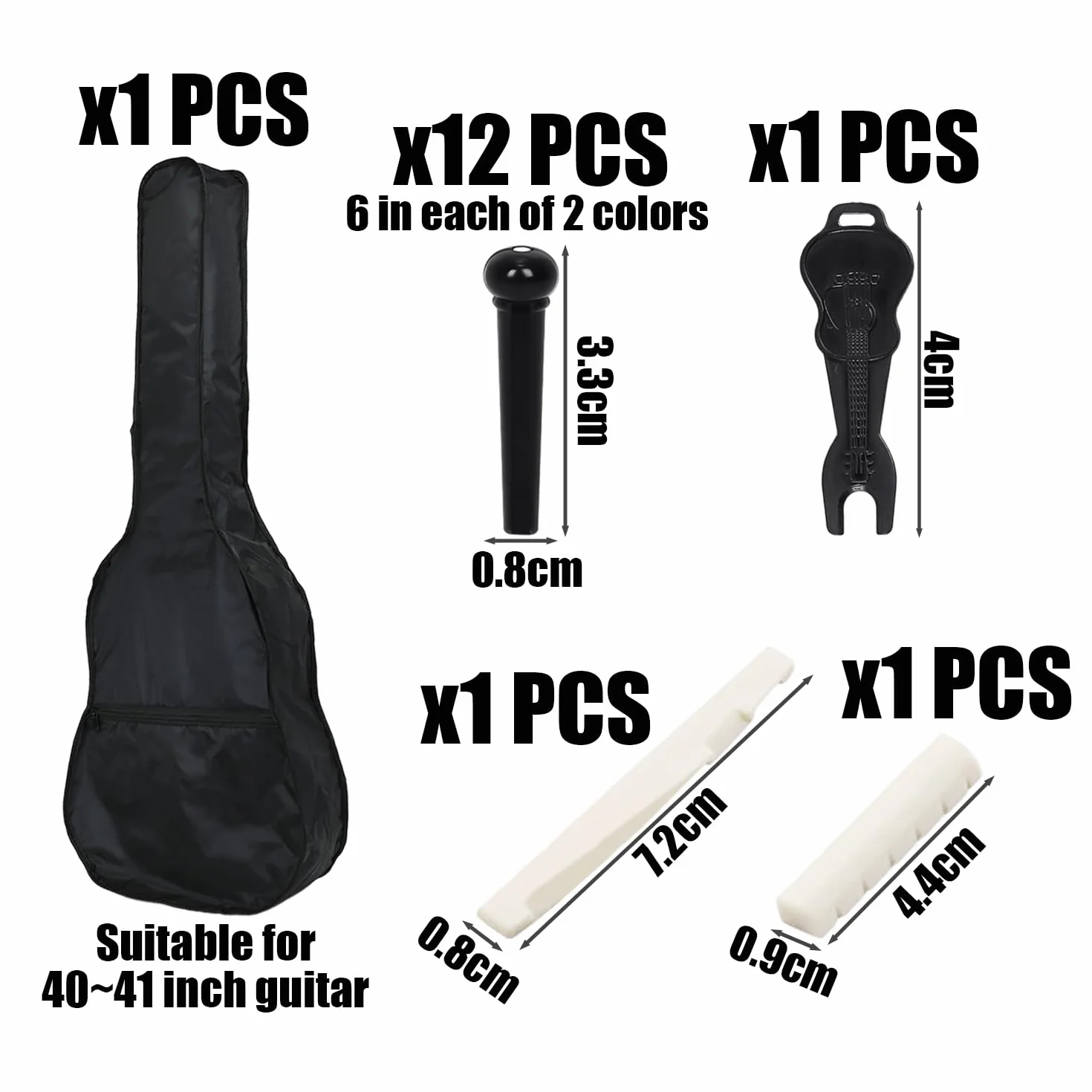 1 torba podróżna na gitarę, 15 sztuk akcesoriów, walizka na gitarę akustyczną, wodoszczelna, ochronna, czarny, jeden rozmiar