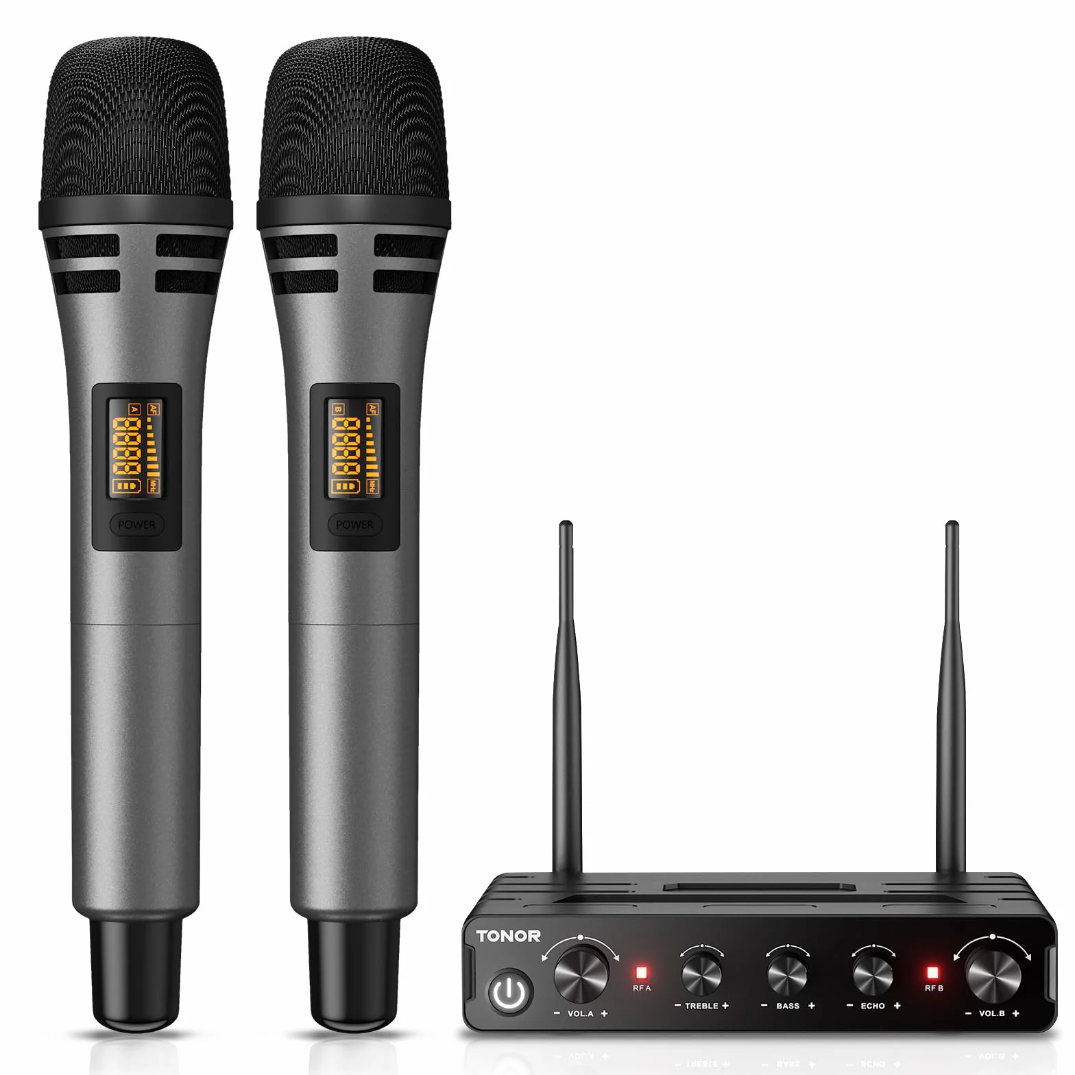 Systemy mikrofonów bezprzewodowych, TONOR Profesjonalny zestaw mikrofonów karaoke UHF,mikrofon do śpiewania z odbiornikiem do domowego karaoke, imprez, kościołów, DJ-ów, wesel, przemówień TW350 Szary