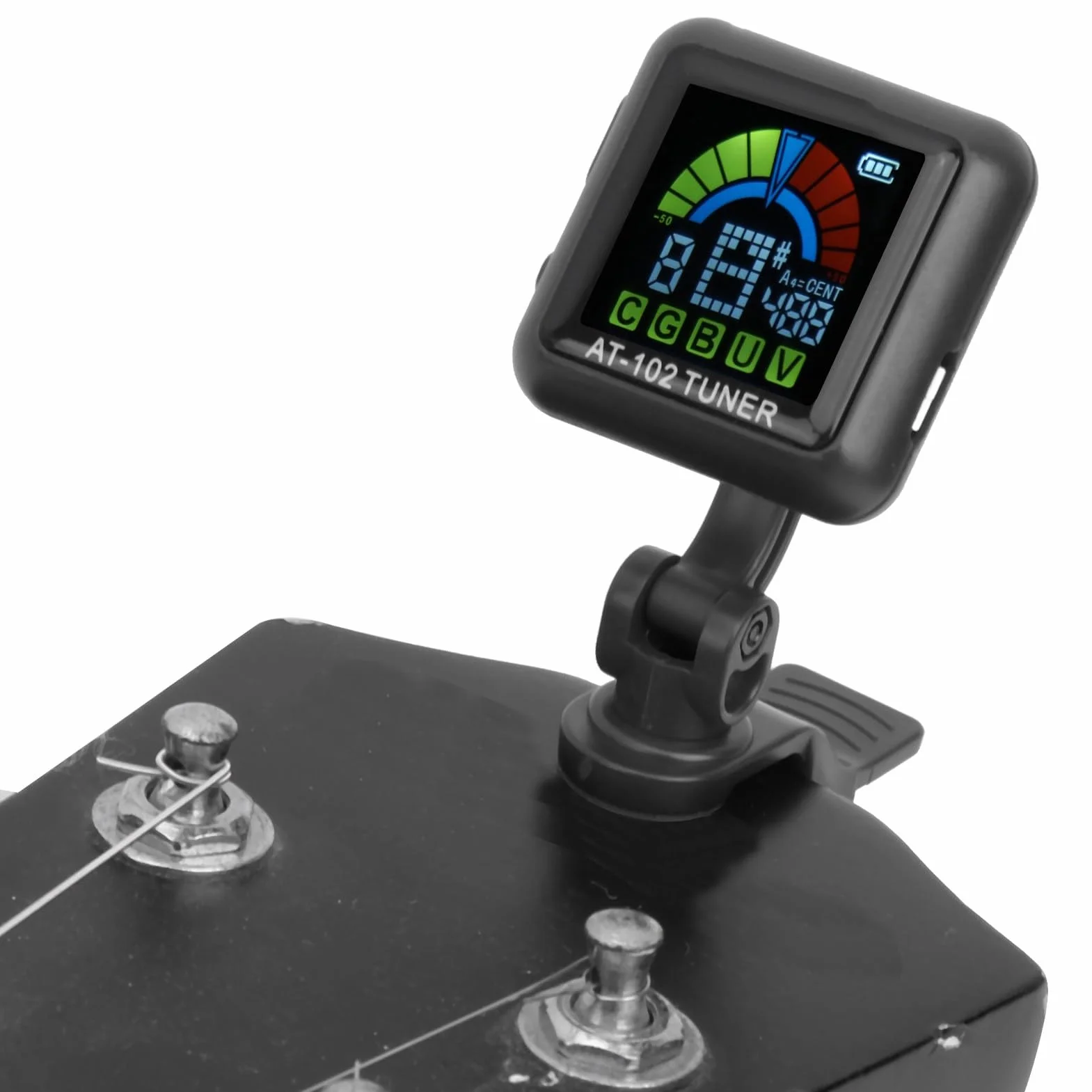 Clip-On Guitar Tuner USB Rechargeable Headstock Tuner Electric Guitar Tuner for Violin Ukulele Tuner AT‑102 with Color Screen(AT-102 Black)
