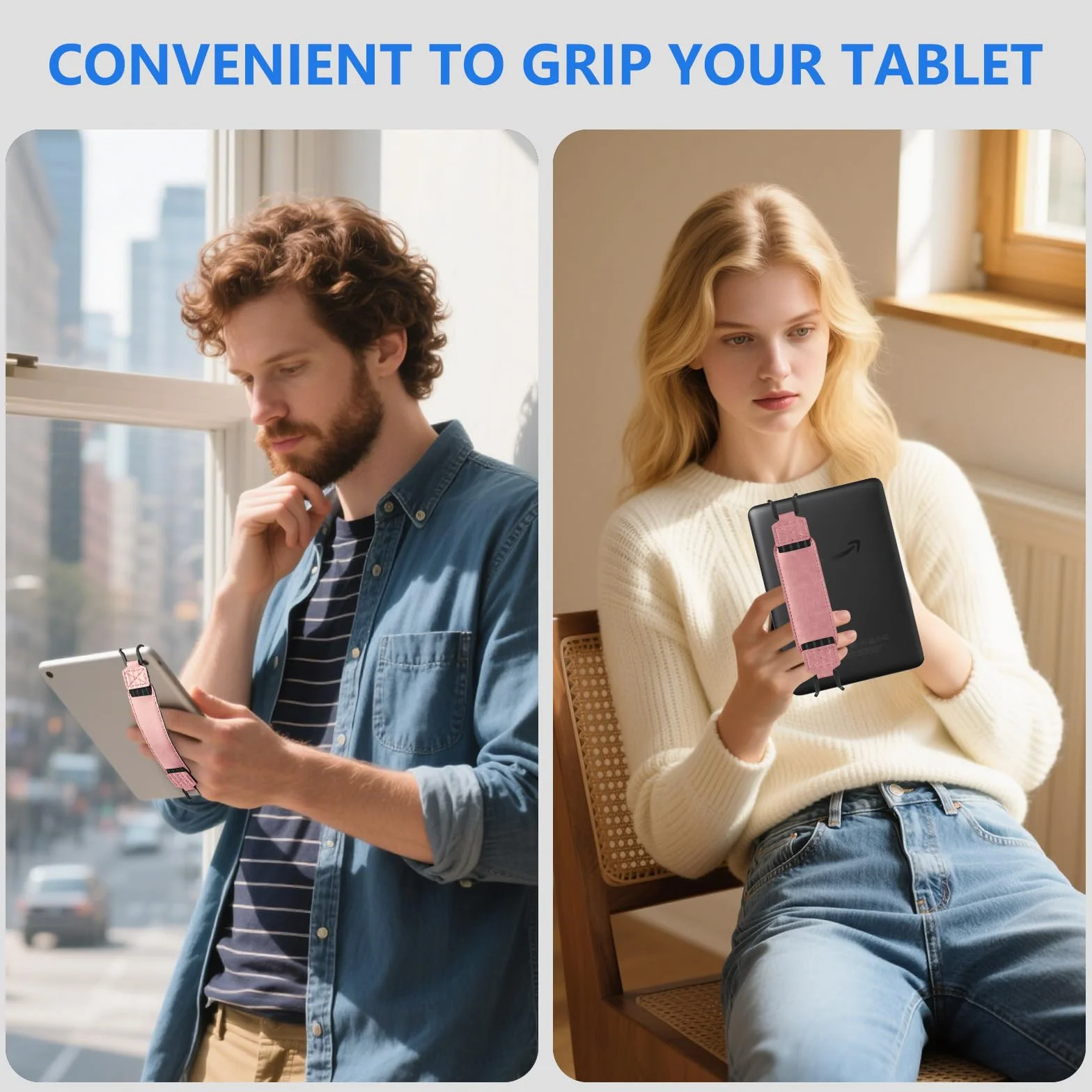 HoYiXi Uniwersalny miękki pasek na rękę do 6-7 calowego czytnika e-booków/tabletu, kompatybilny z Kobo/PocketBook/Tolino/Sony/Paperwhite/Nook, pasek na rękę o wysokiej elastyczności do tabletu, różowy