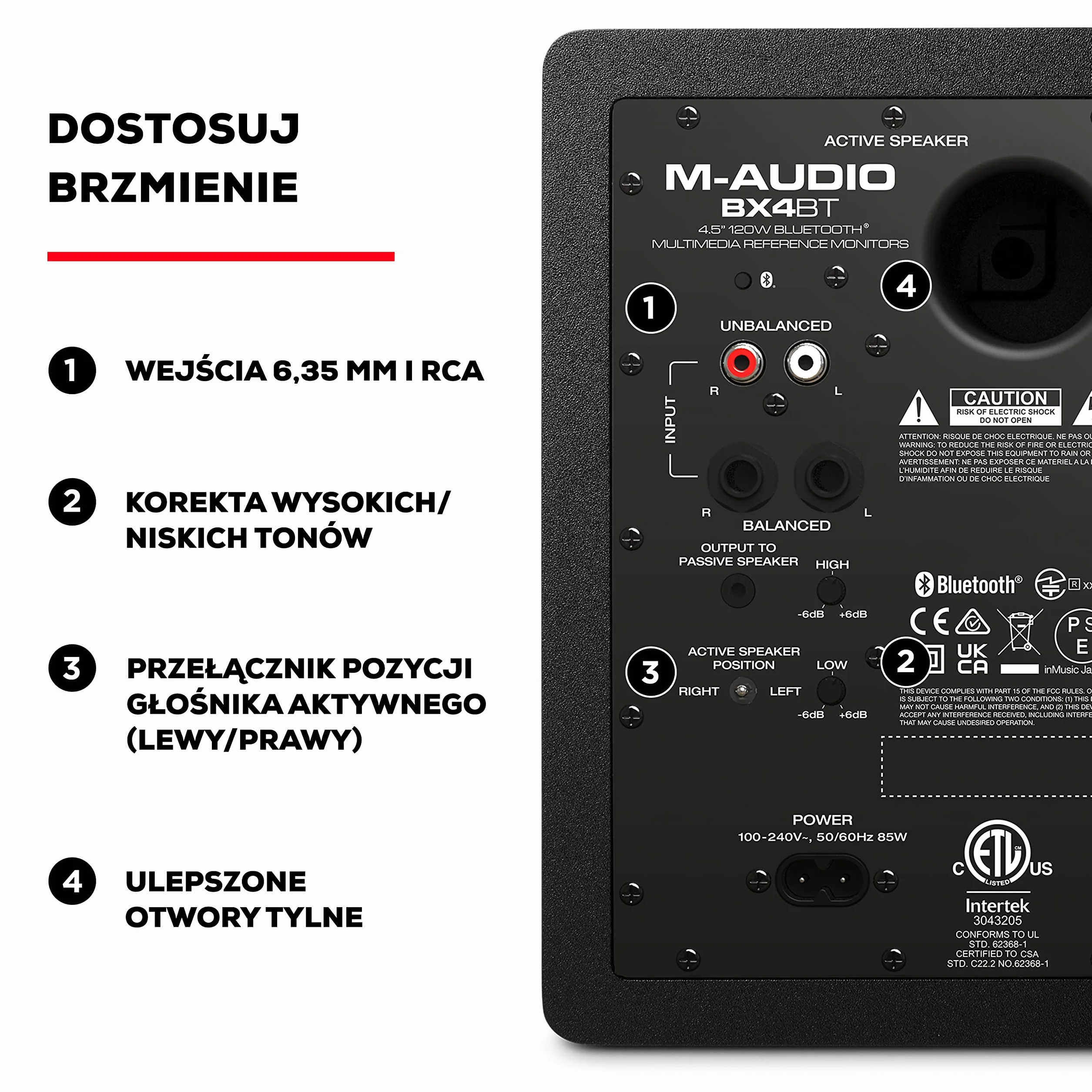 M-AUDIO BX4 BT Para 4.5" Komputerowe monitory studyjne 4.5″ do produkcji muzyki, grania, streamowania, podcastów i DJ-owania