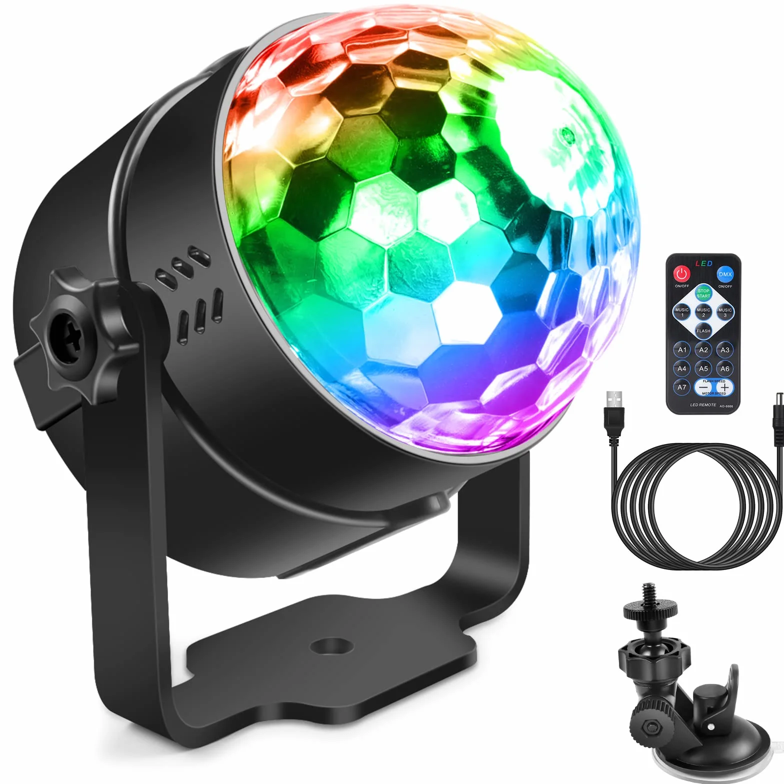 SEBRUANC kula dyskotekowa, oświetlenie LED na imprezę, sterowane muzyką, mini DJ, stojak z przyssawkami, stroboskop, światło sceniczne, na Boże Narodzenie, imprezy domowe, prezent urodzinowy dla