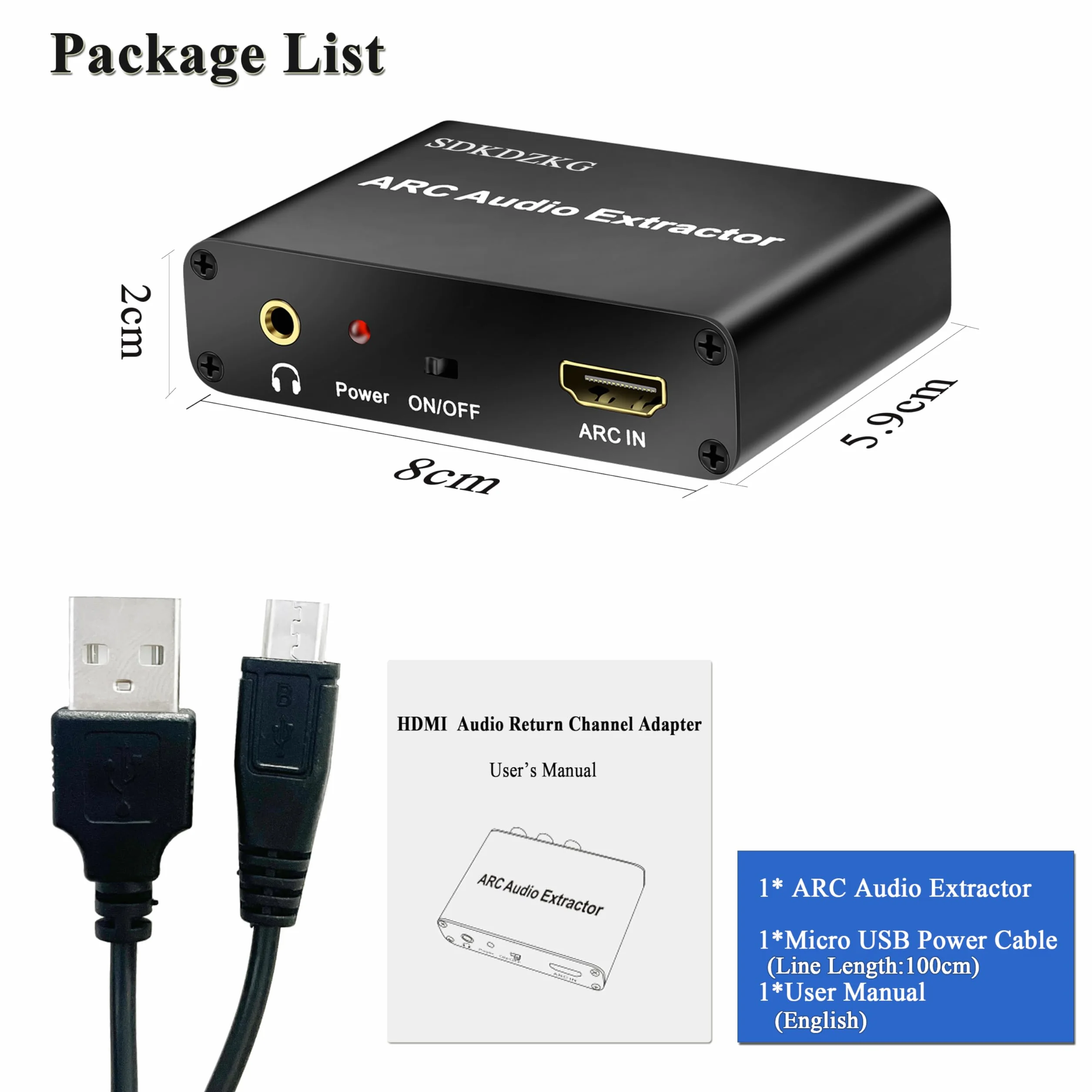 HDMI ARC Audio Konwerter, HDMI ARC Ekstraktor Adapter z Cyfrowy Optyczny Toslink SPDIF Koncentryczny oraz Analogowe RCA L/R 3,5 mm Stereo Audio Konwerter dla HDTV Wzmacniacz Soundbar Głośnik