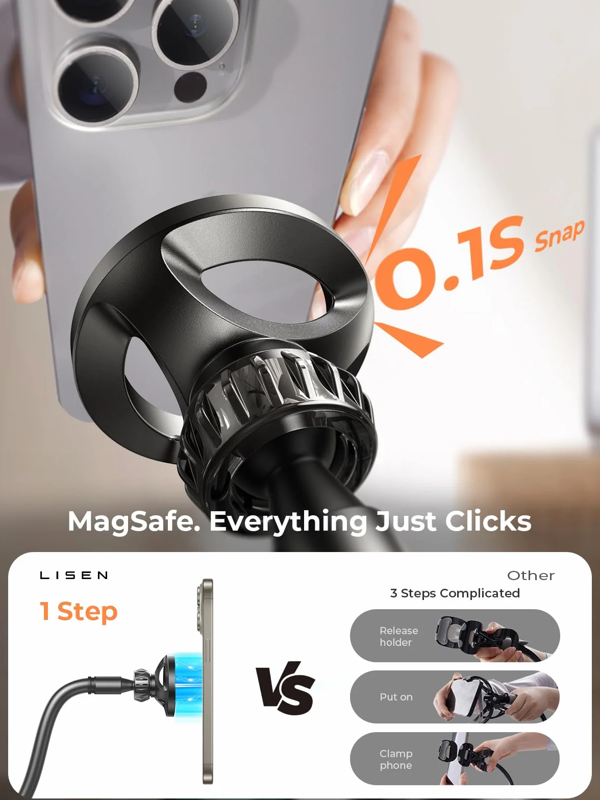 LISEN Magsafe uchwyt na telefon komórkowy, do łóżka, do telefonu komórkowego, elastyczny długi uchwyt, kompatybilny z iPad Pro 12.9 Air Mini, iPhone 16 15 Pro 14 13 Samsung