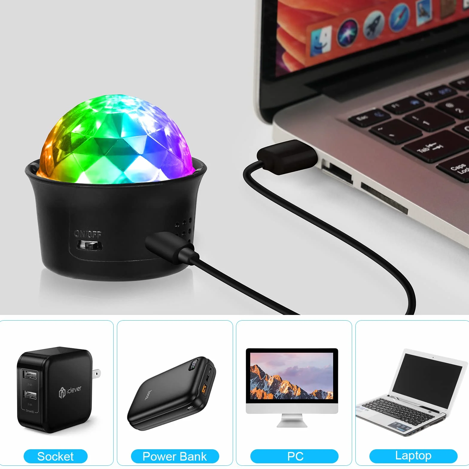 URAQT Disco Lights, Mini Aktywowane Dźwiękiem Oświetlenie Imprezow, 3W RGB Zmiana Kolorów, Przenośne Ladowanie Oświetlenie Sceniczne LED do Spotkań Rodzinnych, Przyjęcia Urodzinowego, Karaoke(1 Szt)