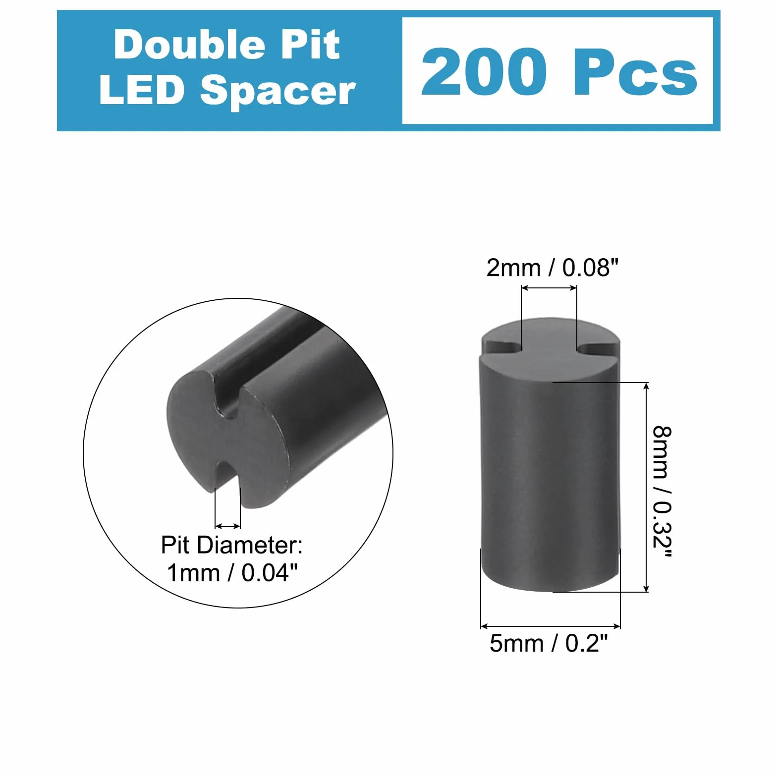 PATIKIL 200 szt. opornik LED, 5mm SW 8mm wysokość podwójny dół uchwyt diody LED gniazdo świetlne izolacyjna kolumna PCB wsparcie dla 3mm 5mm LED ochrona i mocowanie, czarny